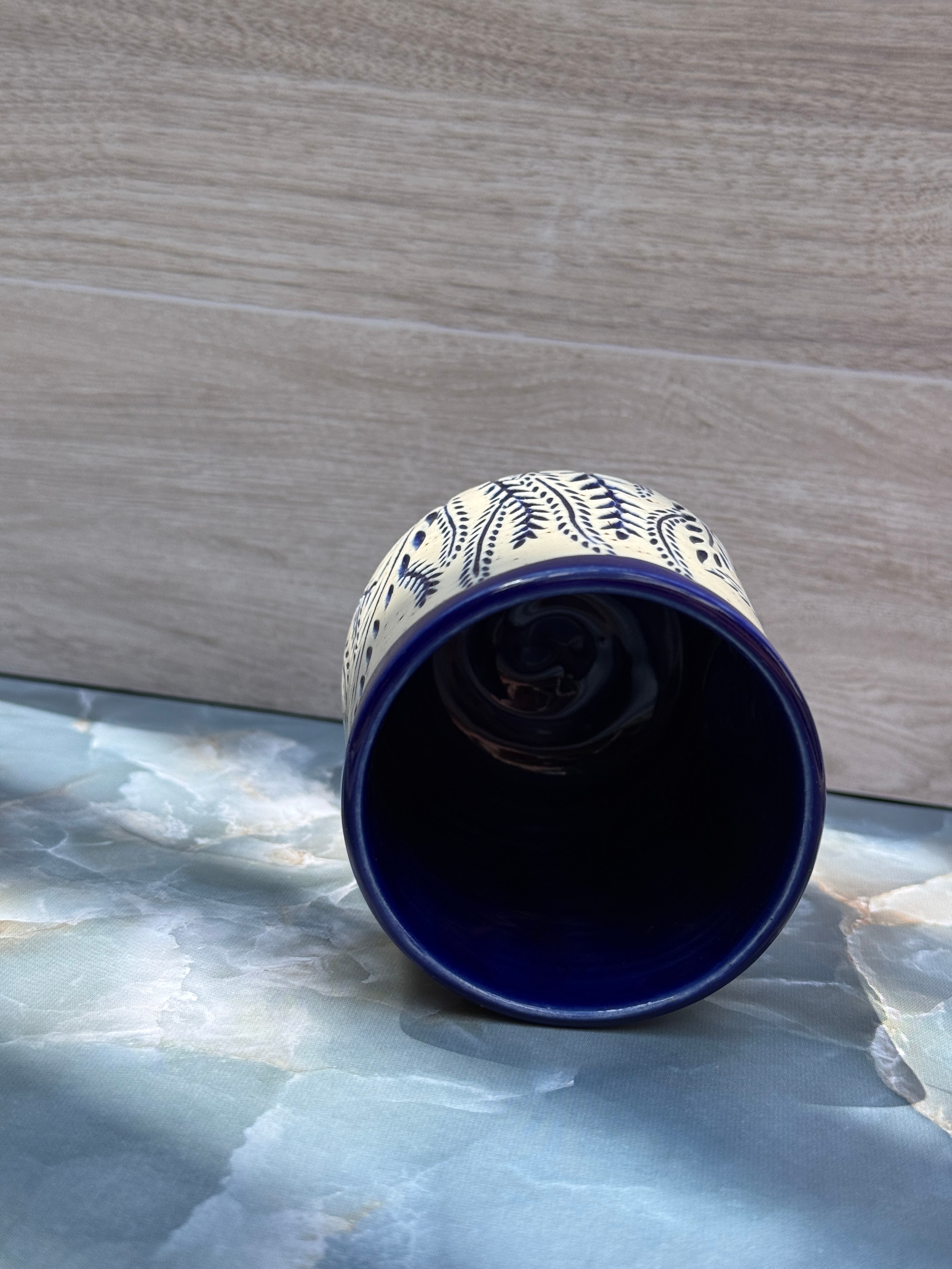 Thumbprint Tumbler - Cobalt Ferns 2