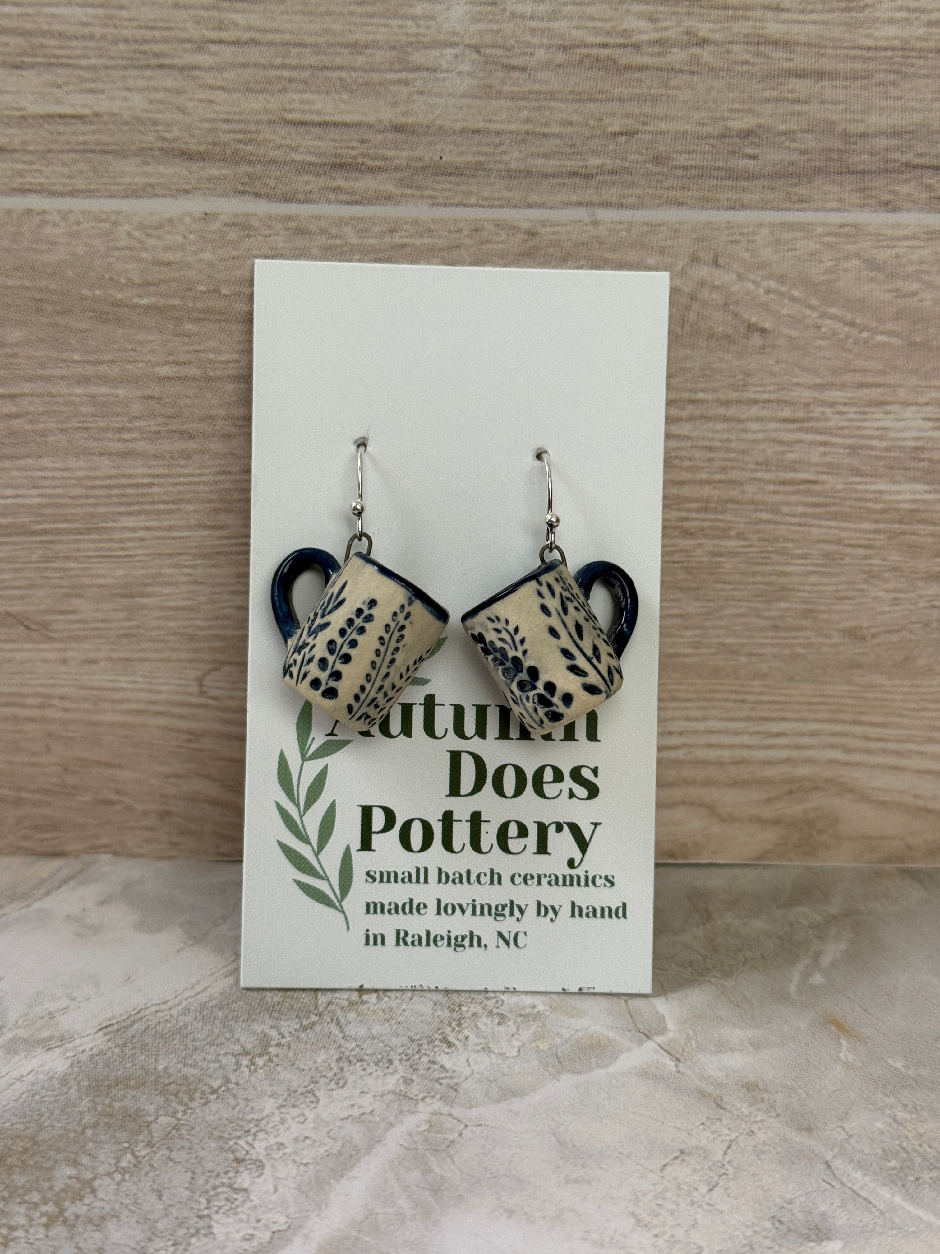 Cobalt Fern Mini Mug Earrings