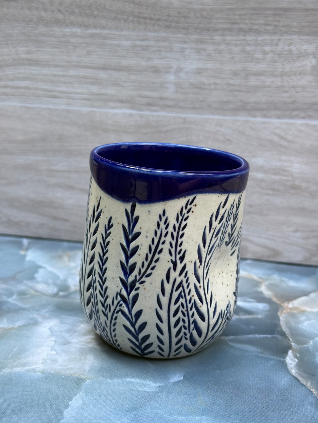 Thumbprint Tumbler - Cobalt Ferns 2