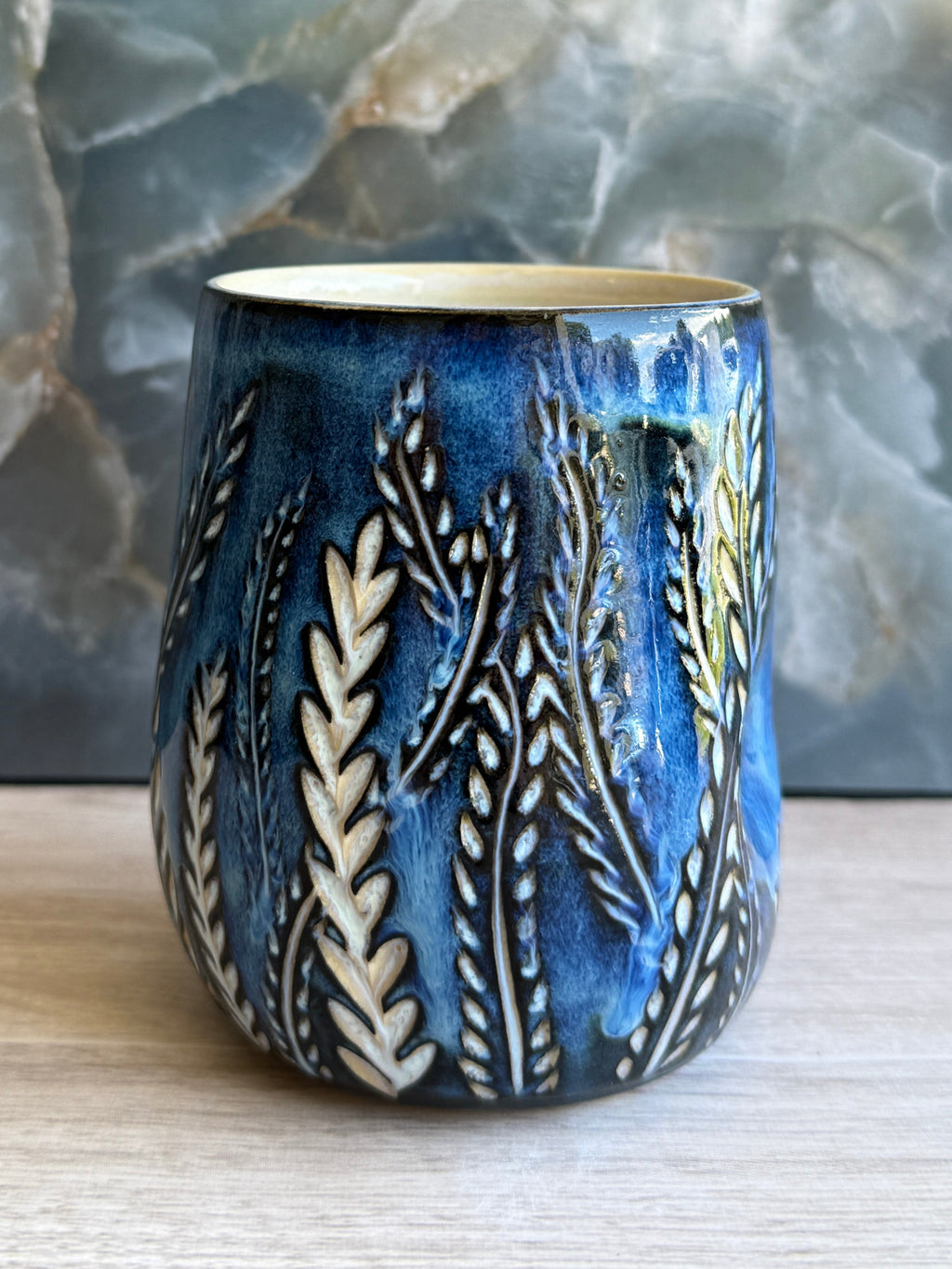 Thumbprint Tumbler - Blue Pearl Ferns 1