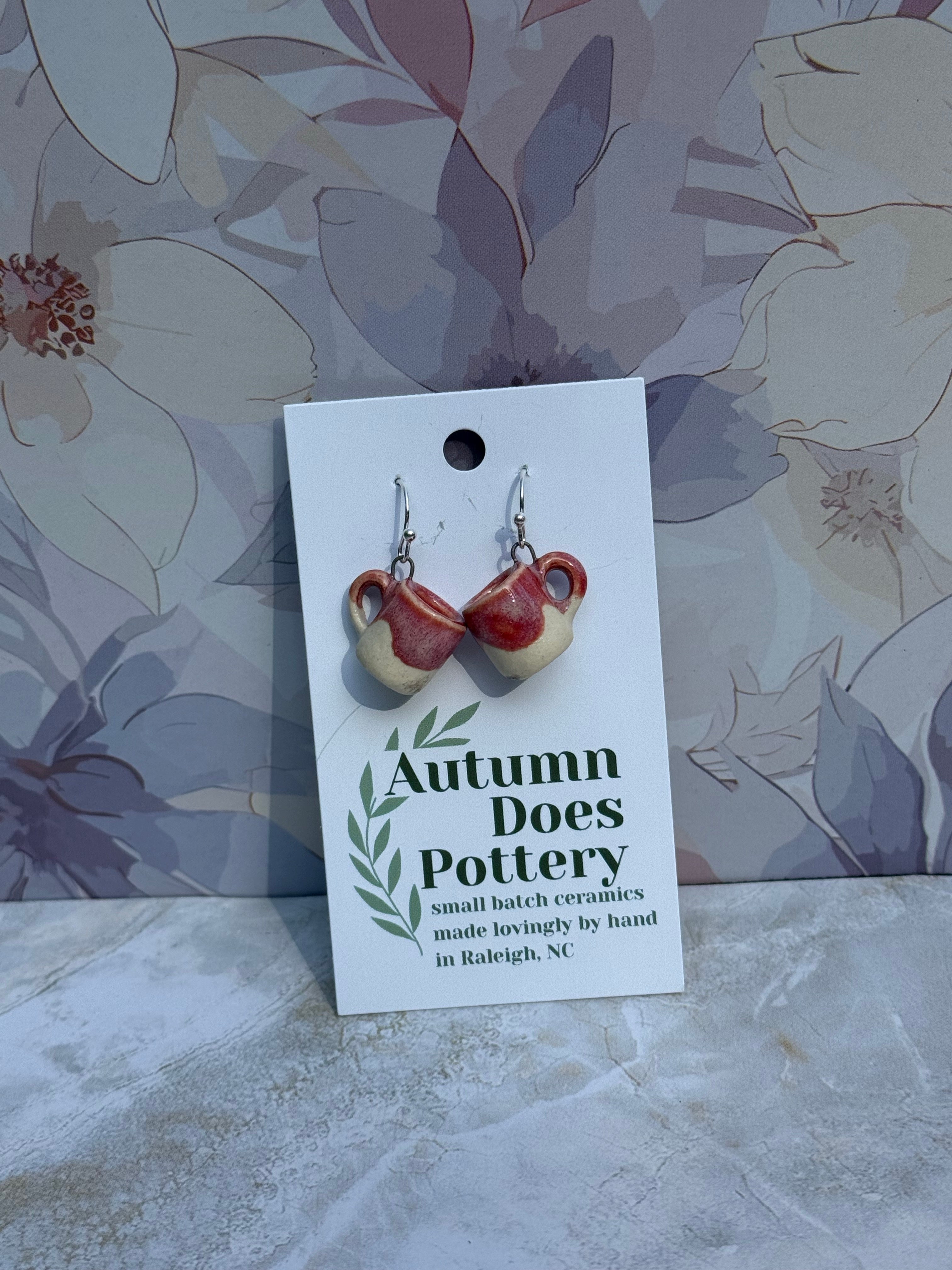 Raspberry Dreams White Clay Mini Mug Earrings
