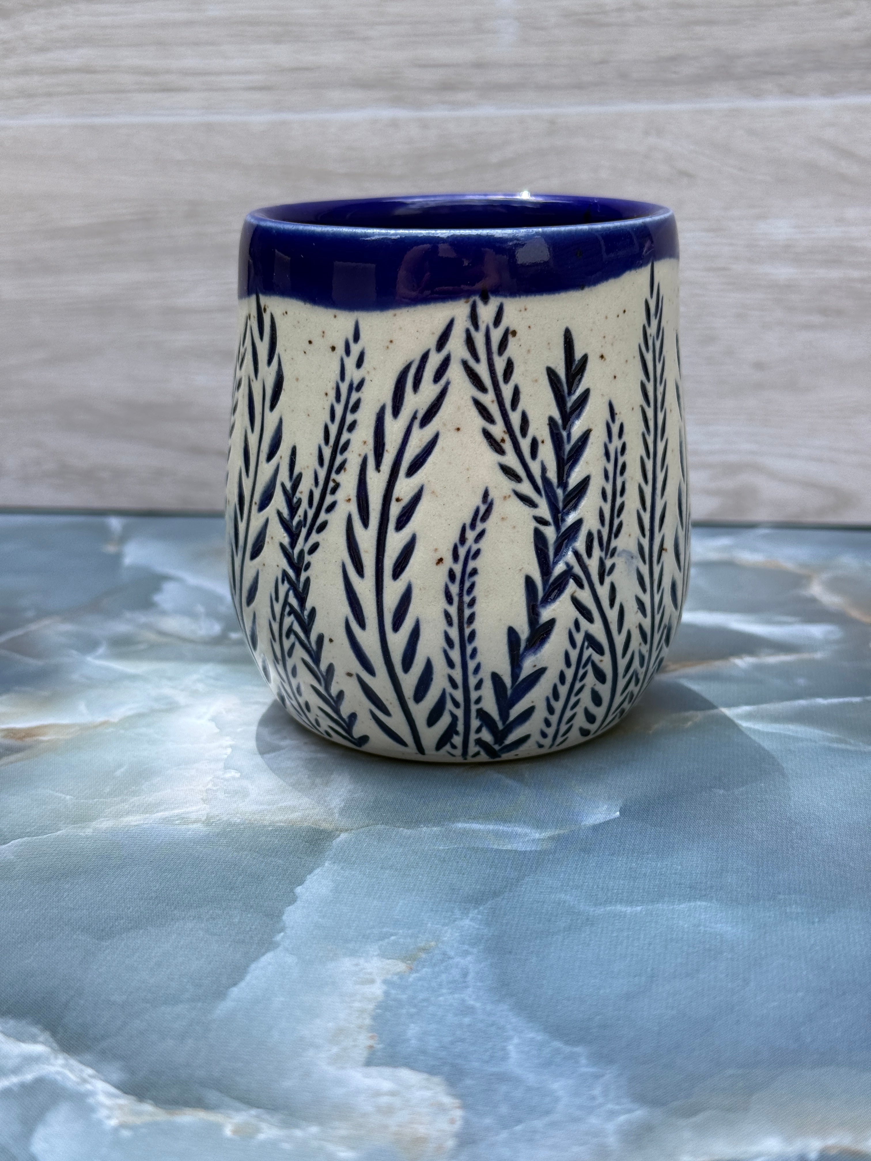 Thumbprint Tumbler - Cobalt Ferns 1