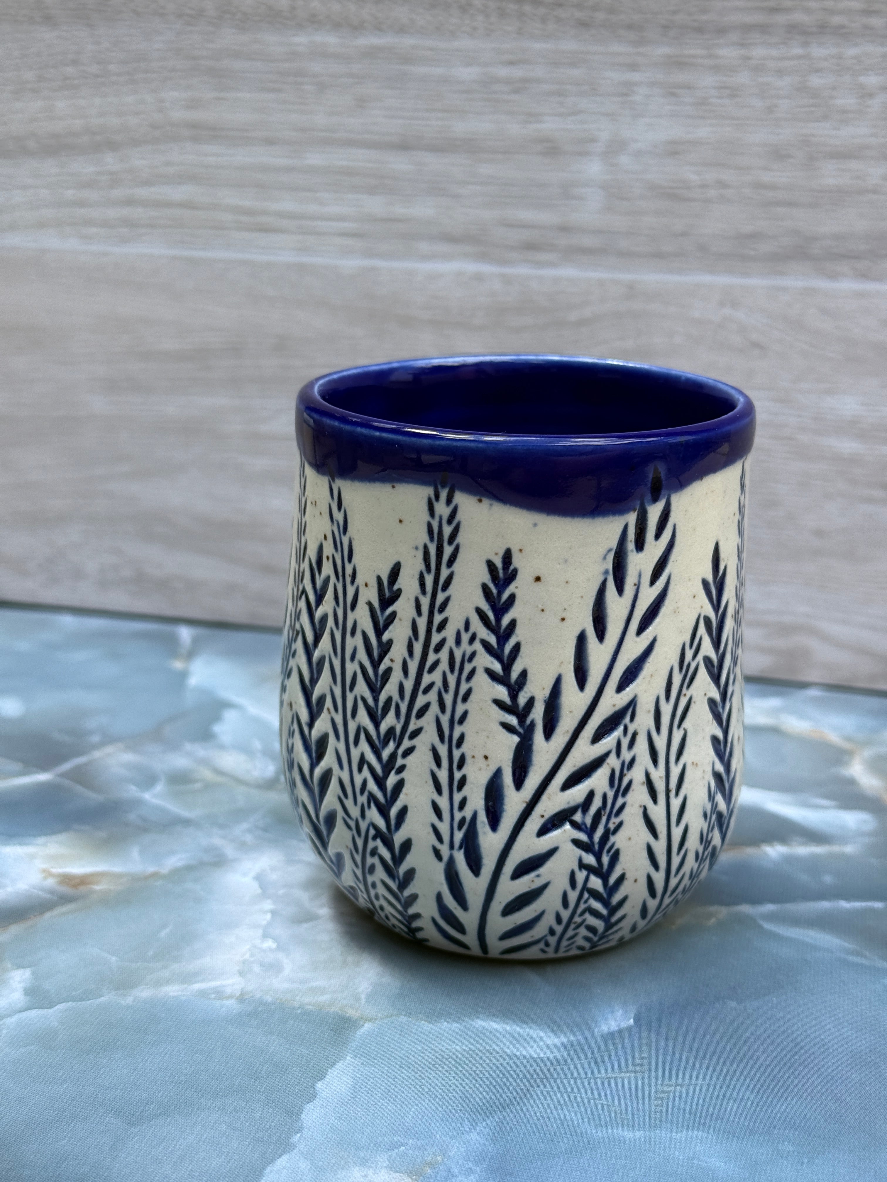 Thumbprint Tumbler - Cobalt Ferns 2