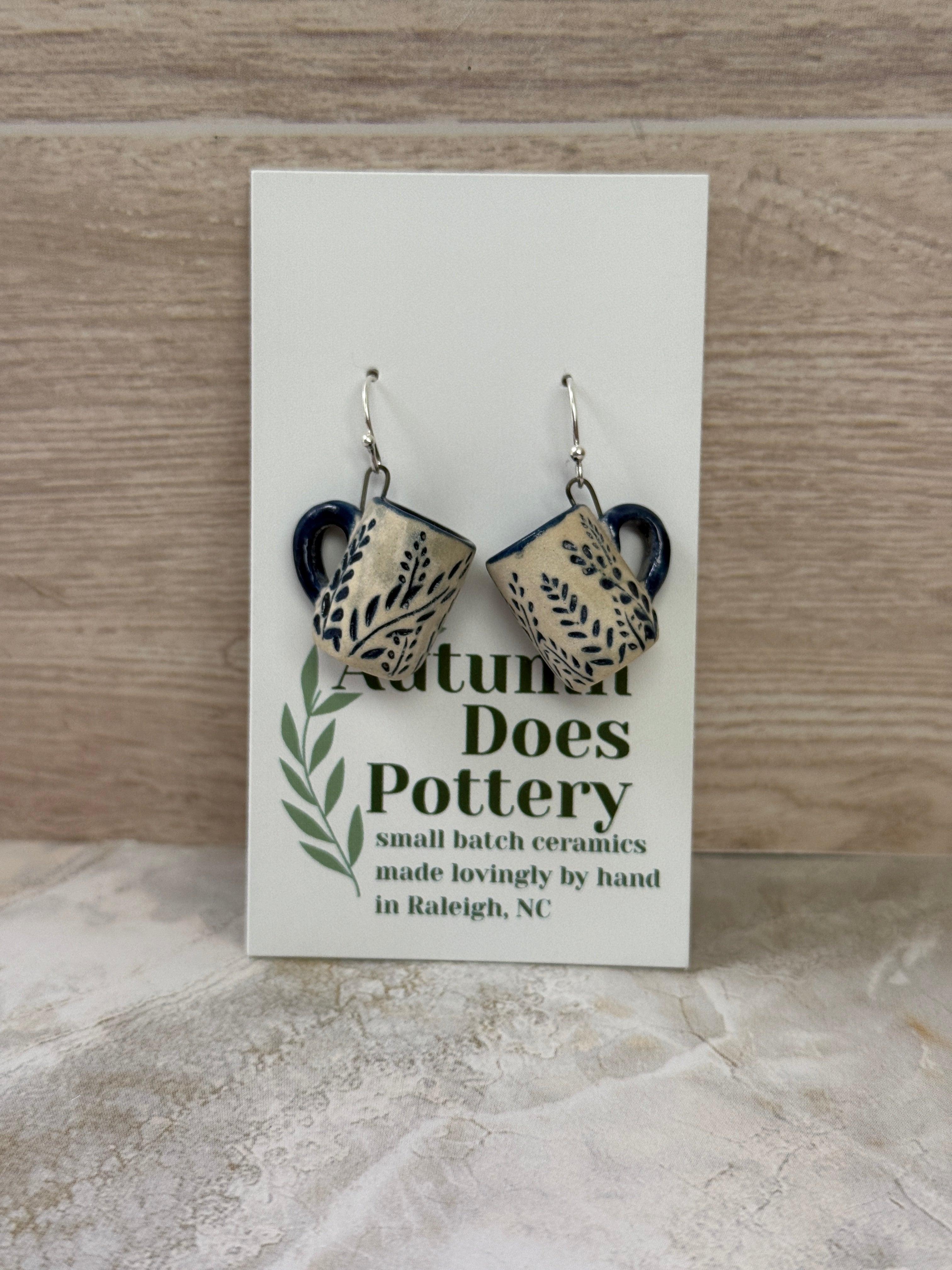 Cobalt Fern Mini Mug Earrings