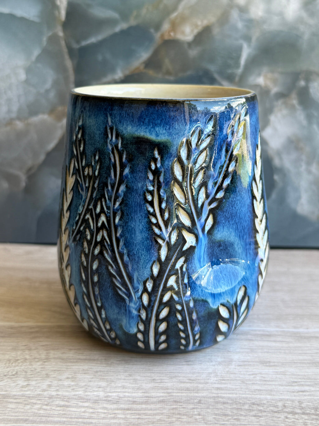 Thumbprint Tumbler - Blue Pearl Ferns 1