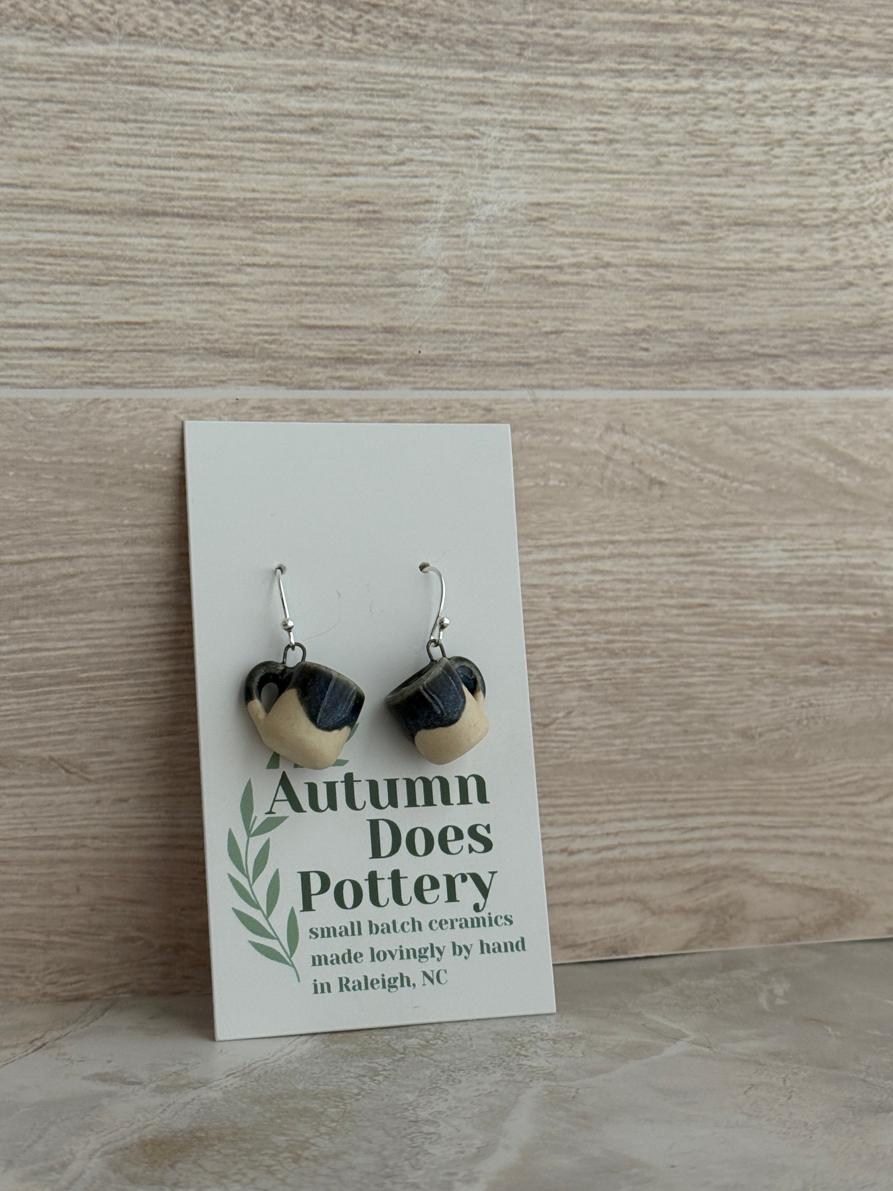 Bayou Blue Dreams White Clay Mini Mug Earrings