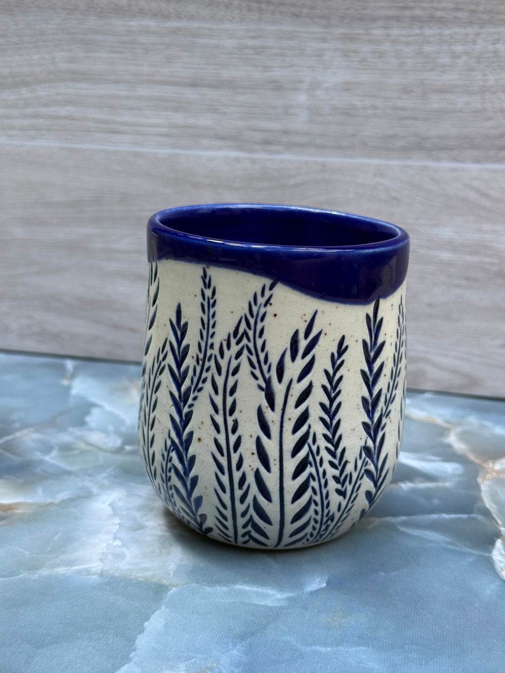 Thumbprint Tumbler - Cobalt Ferns 2