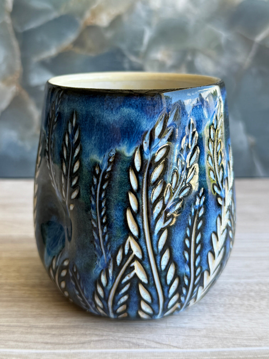 Thumbprint Tumbler - Pearly Blue Ferns 2