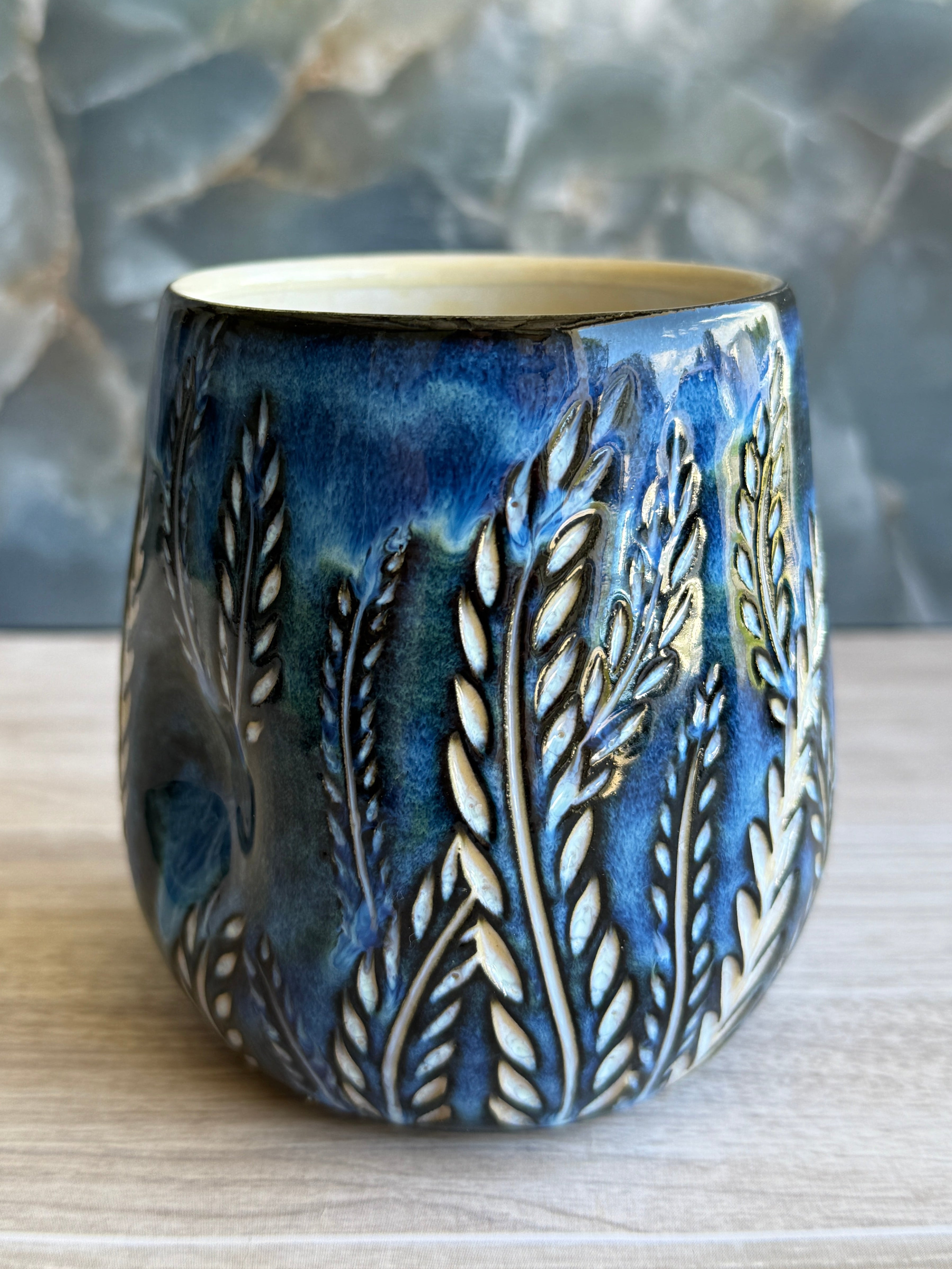 Thumbprint Tumbler - Pearly Blue Ferns 2