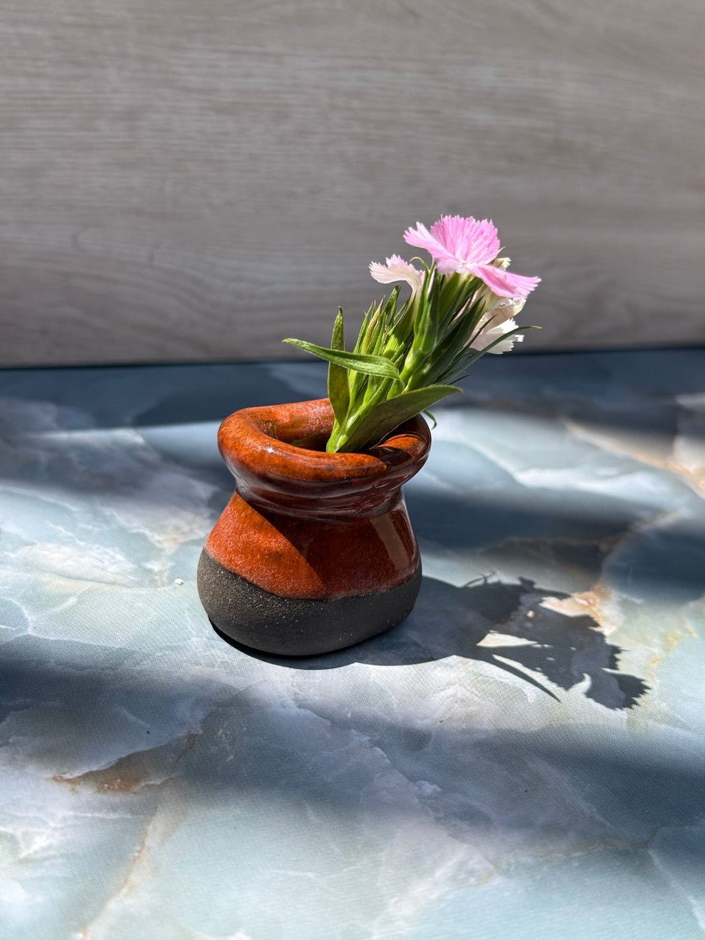 Folded Rim Bud Vase - Orange on Dark Clay