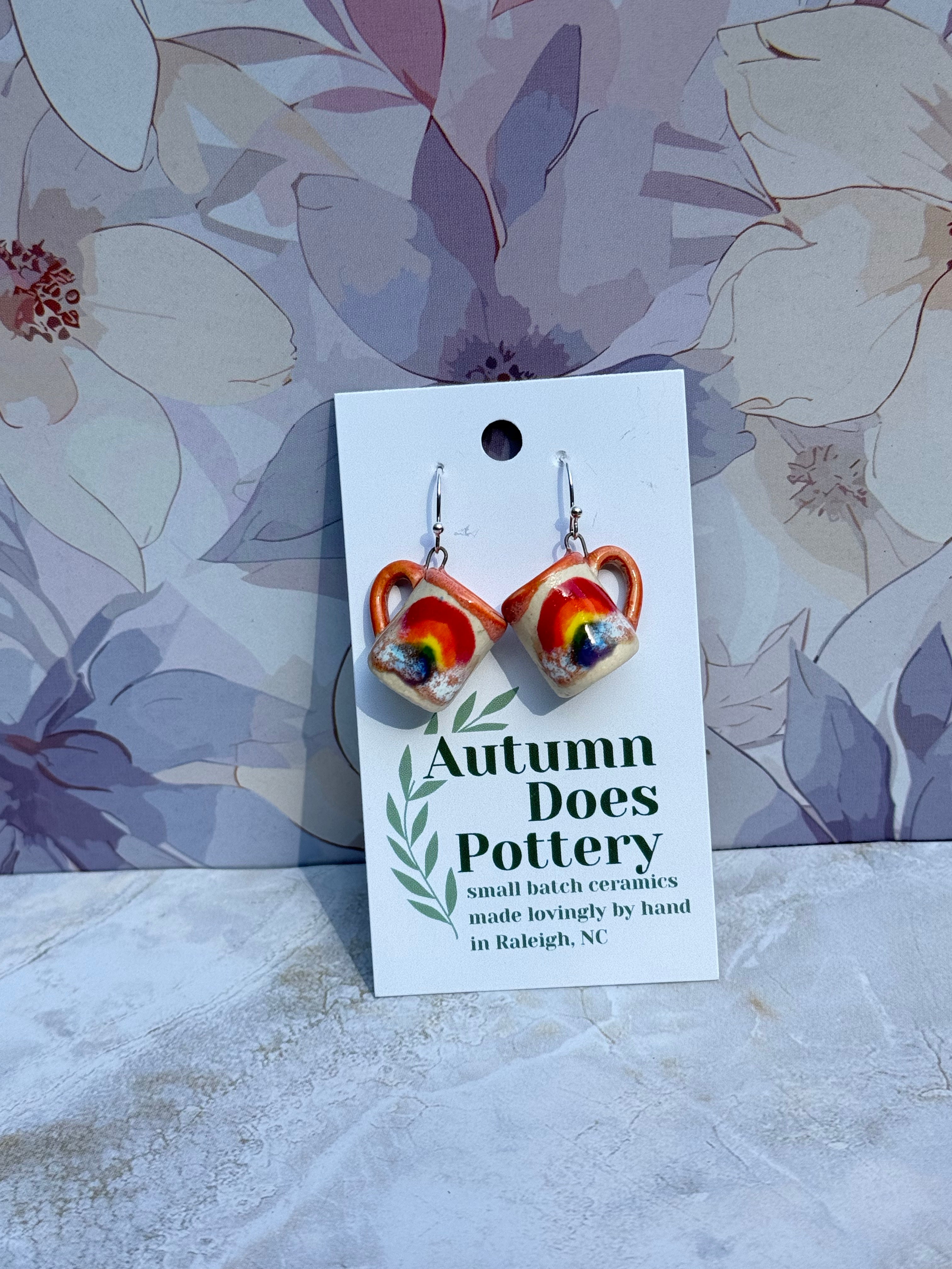 Rainbow Mini Mug Earrings - Orange