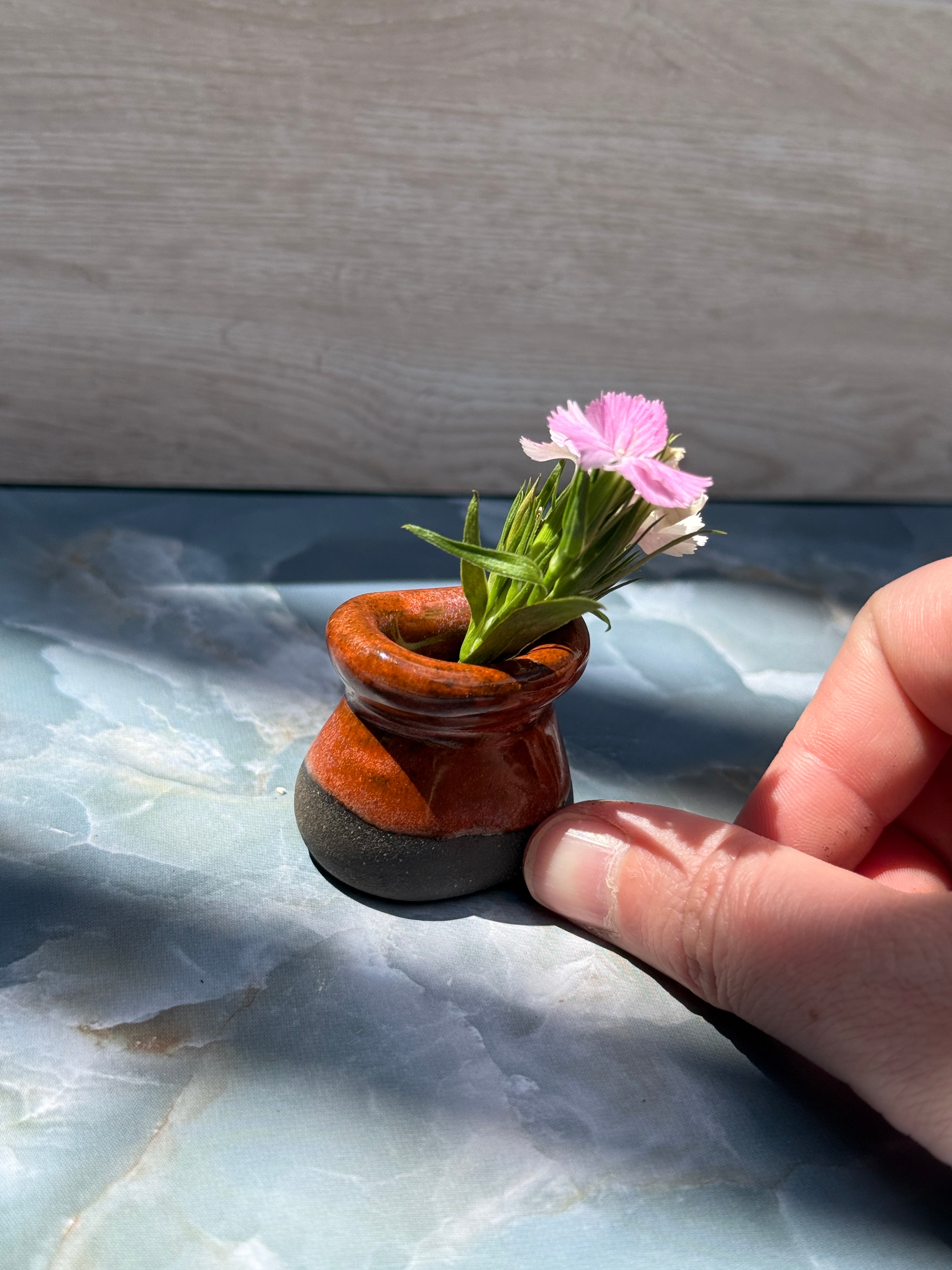 Folded Rim Bud Vase - Orange on Dark Clay