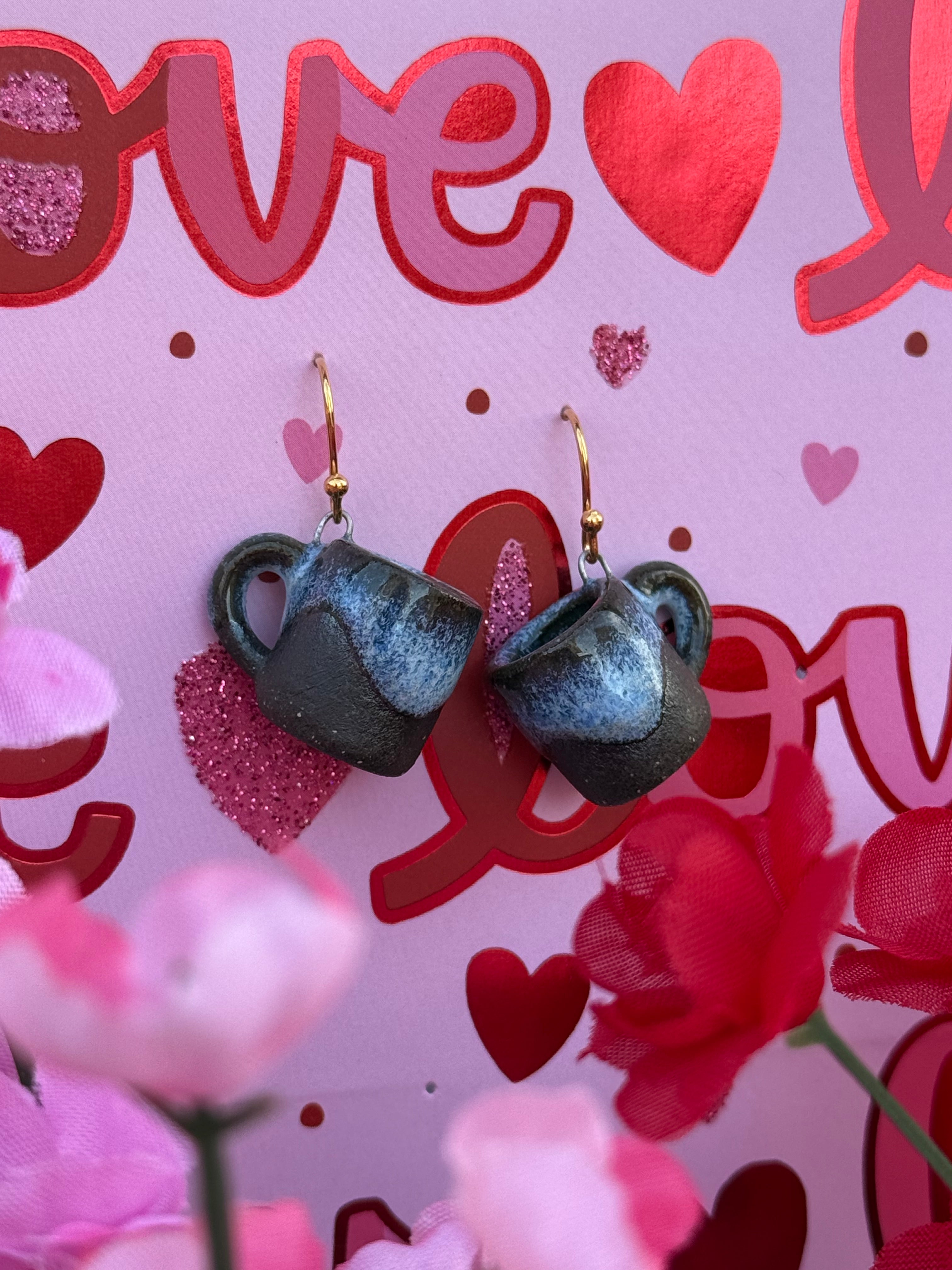 Dark Brown Stoneware Mini Mug Earrings