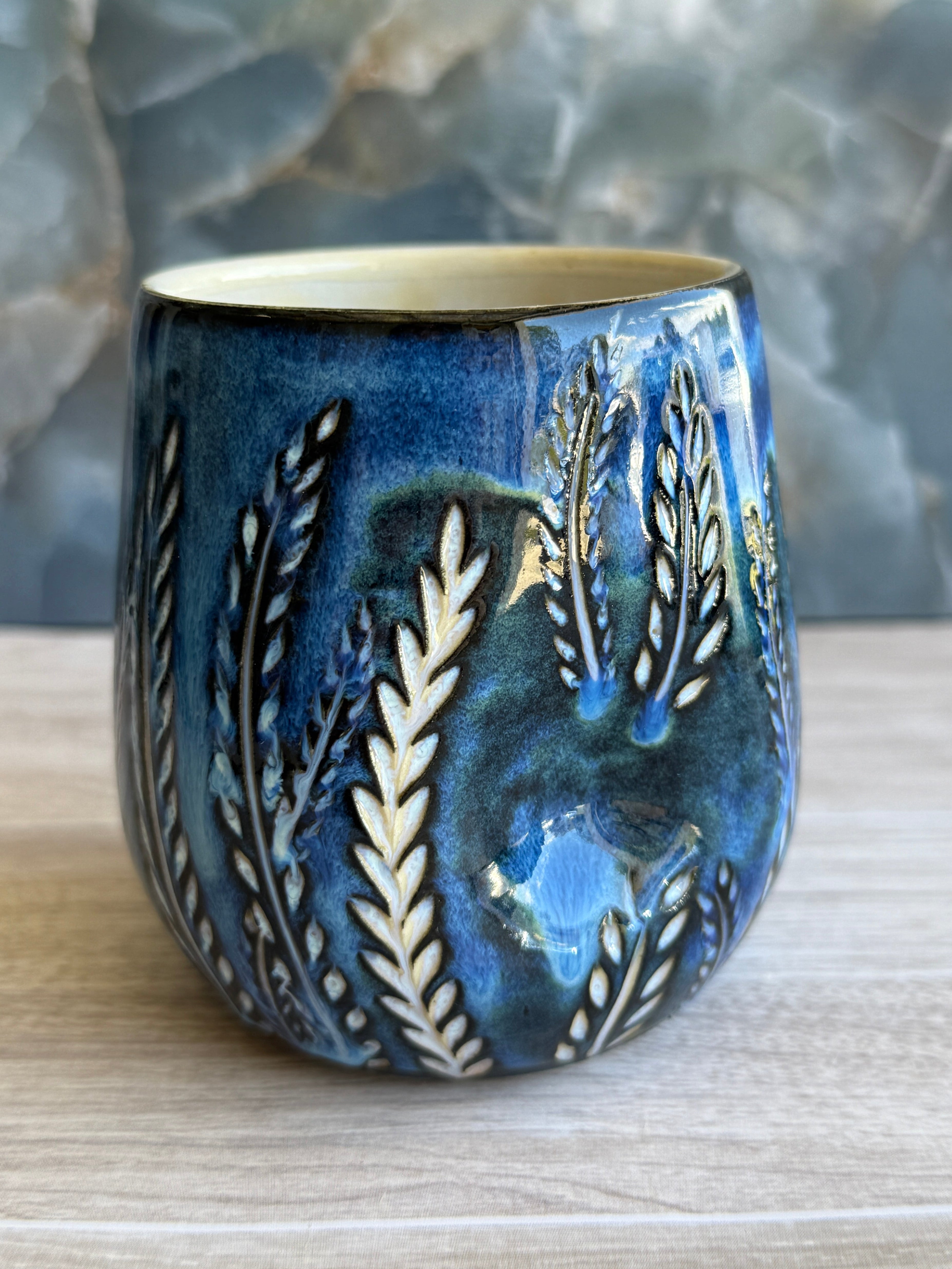 Thumbprint Tumbler - Pearly Blue Ferns 2