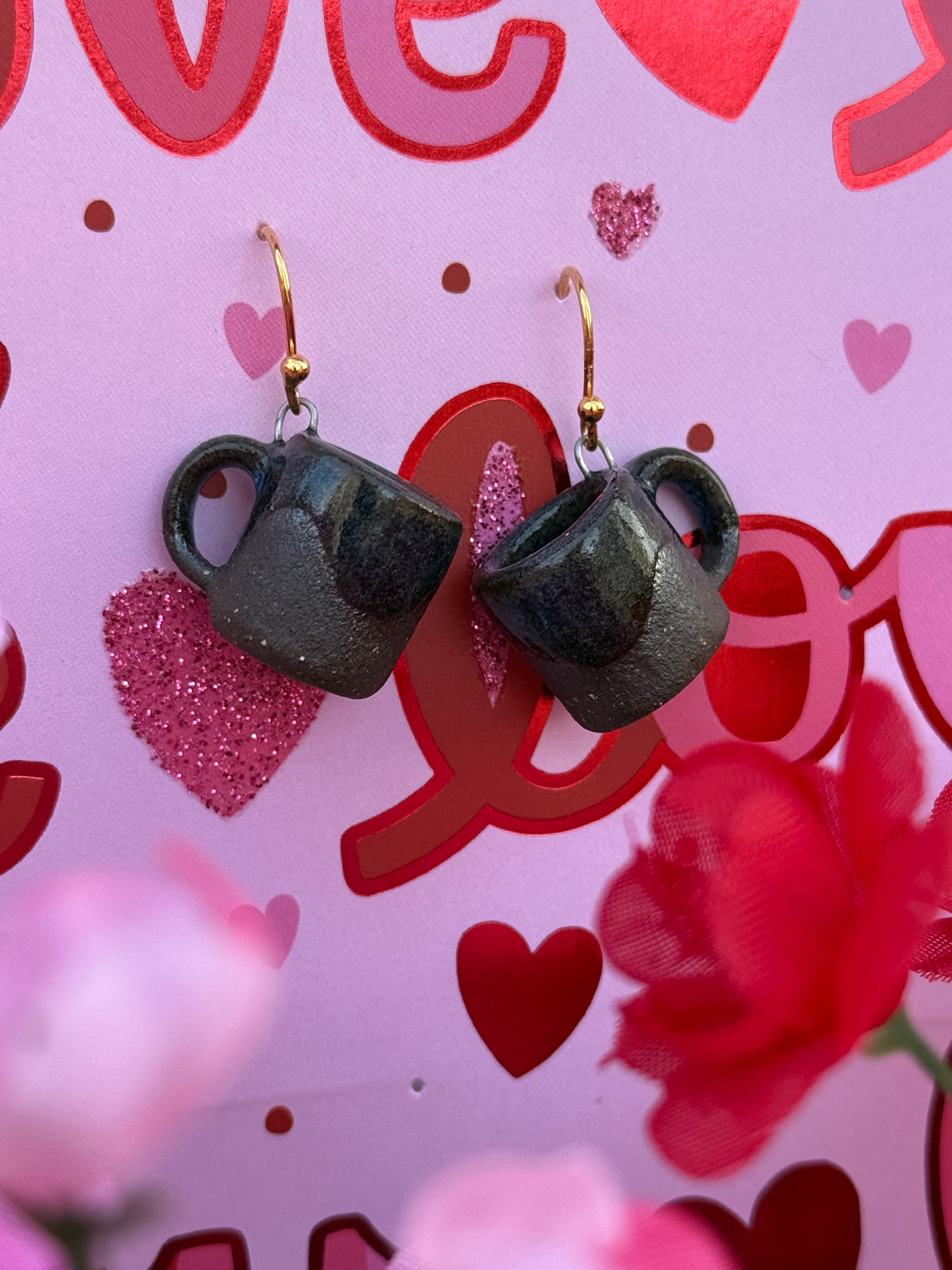 Dark Brown Stoneware Mini Mug Earrings