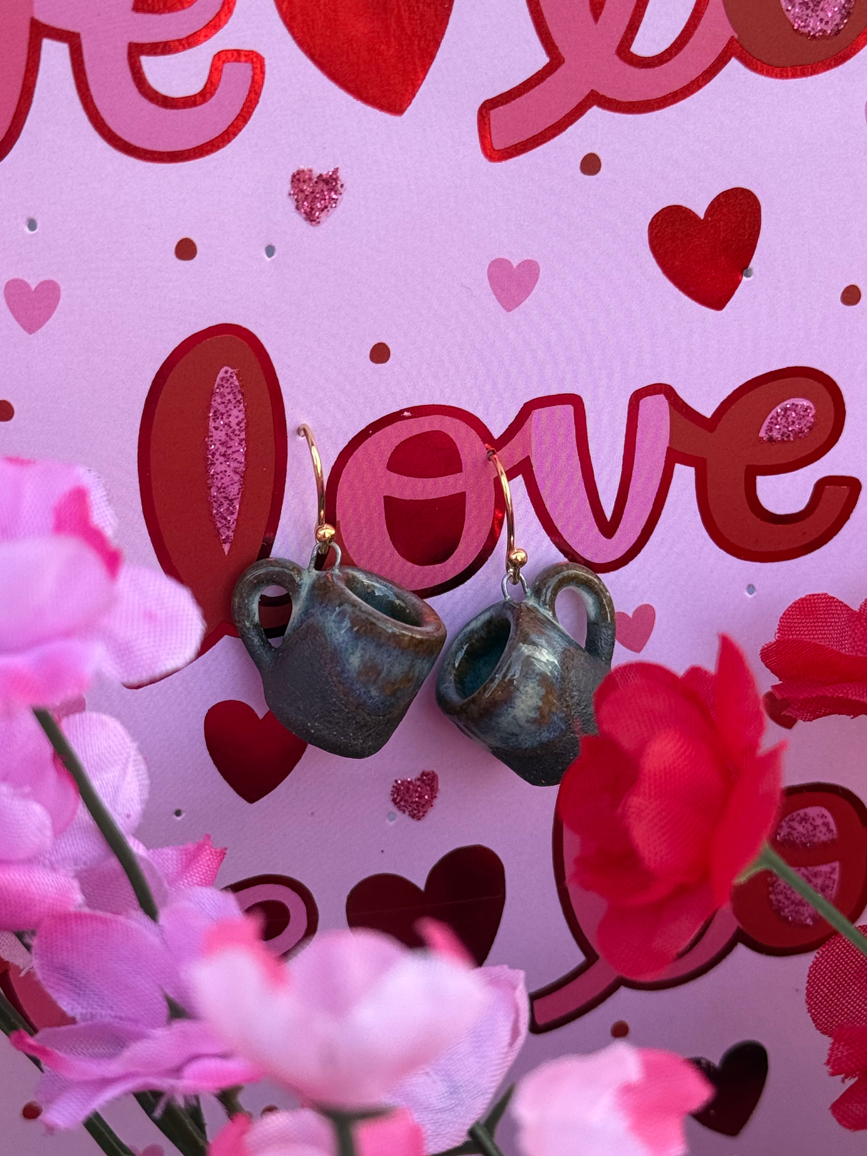 Dark Brown Stoneware Mini Mug Earrings