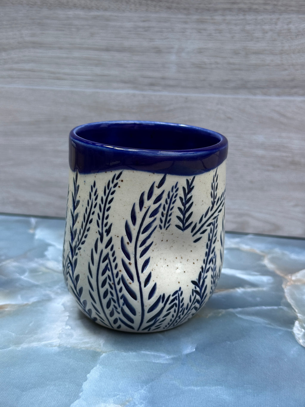 Thumbprint Tumbler - Cobalt Ferns 2