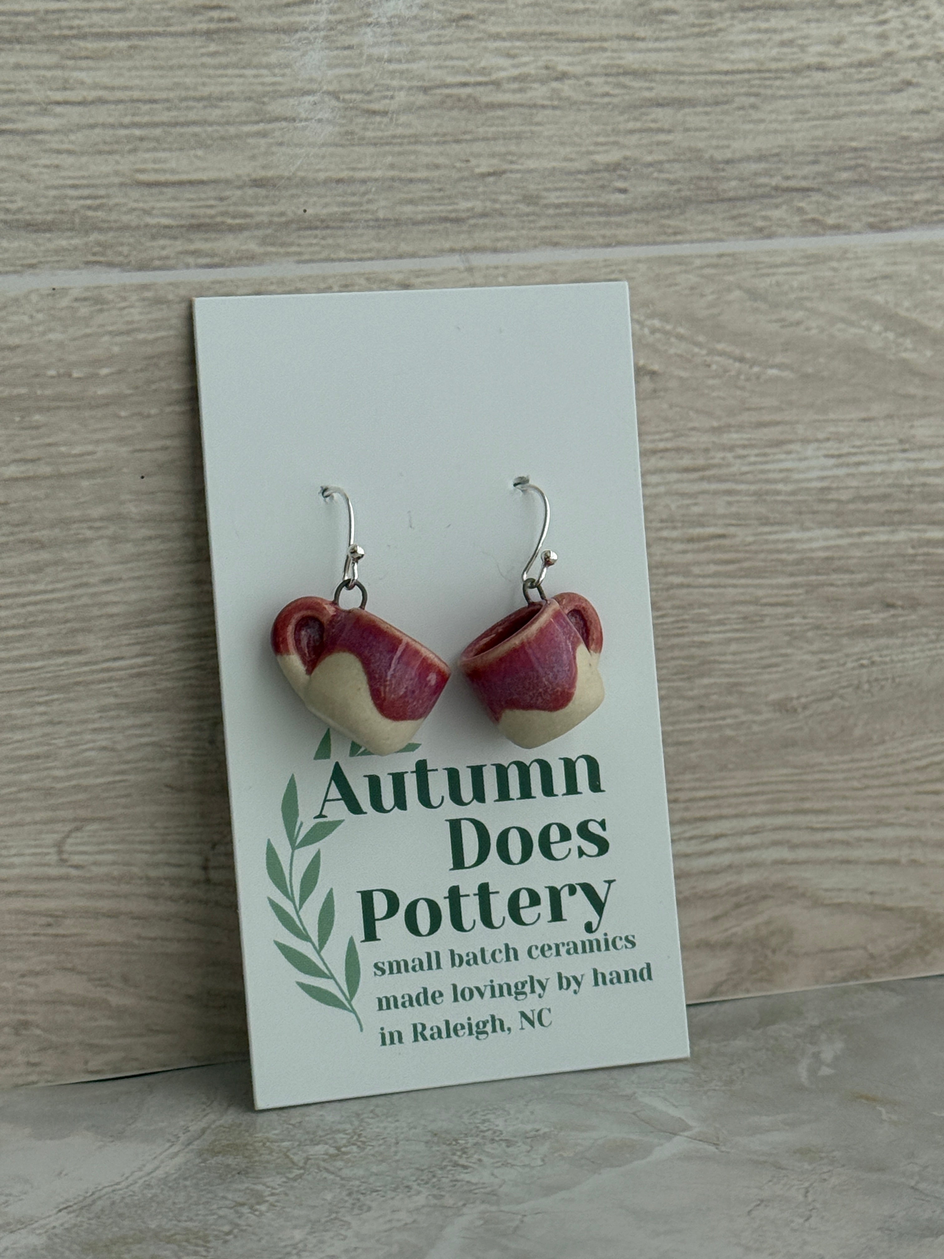 Raspberry Dreams White Clay Mini Mug Earrings