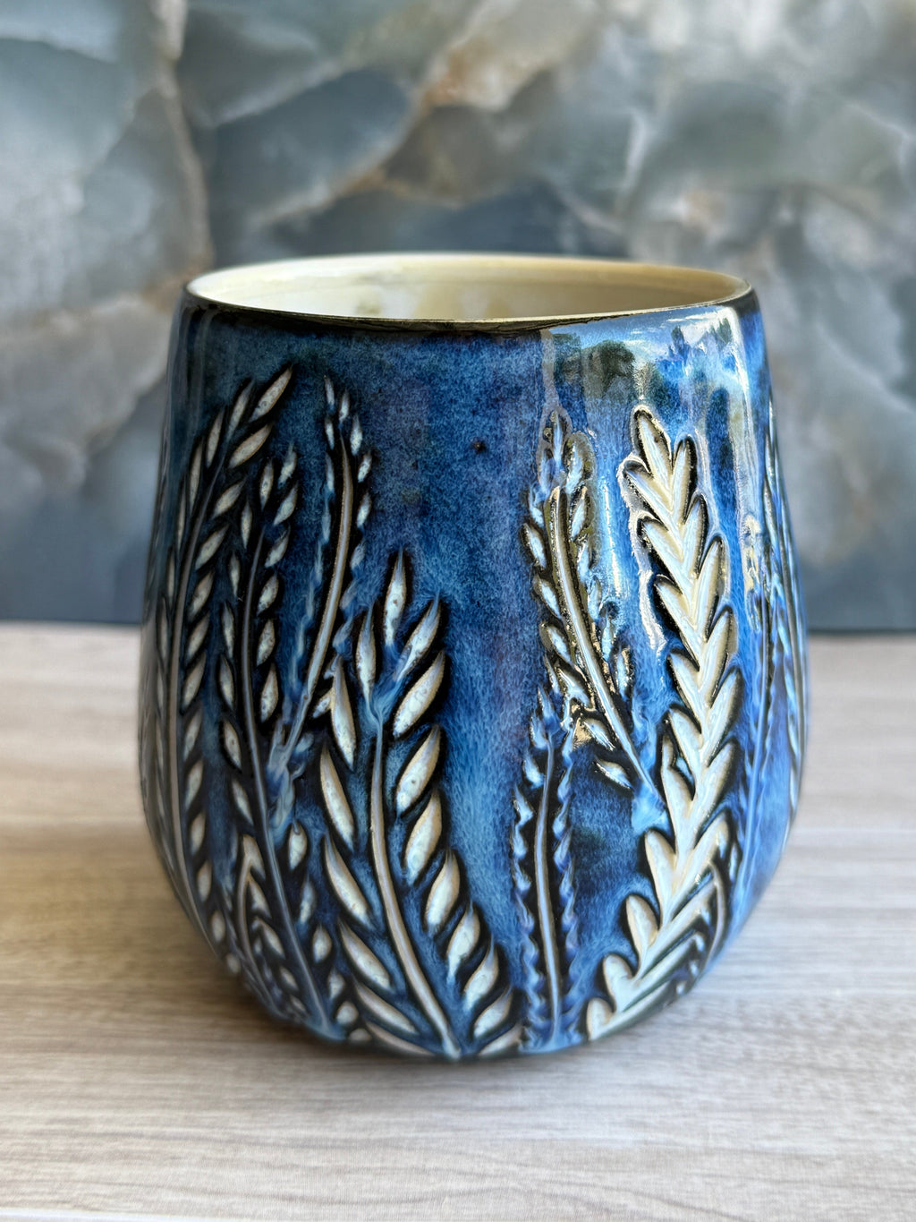 Thumbprint Tumbler - Pearly Blue Ferns 2