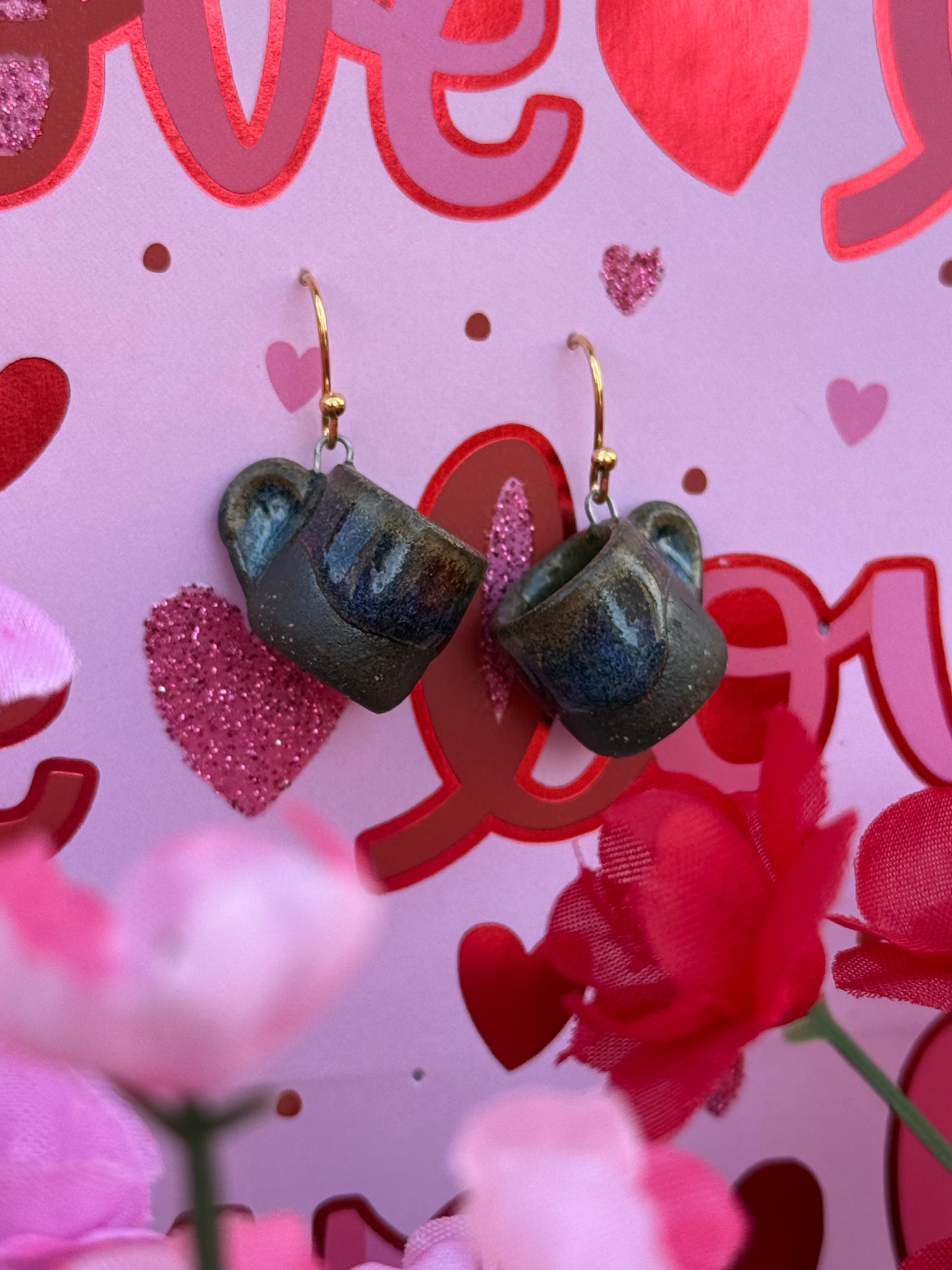 Dark Brown Stoneware Mini Mug Earrings