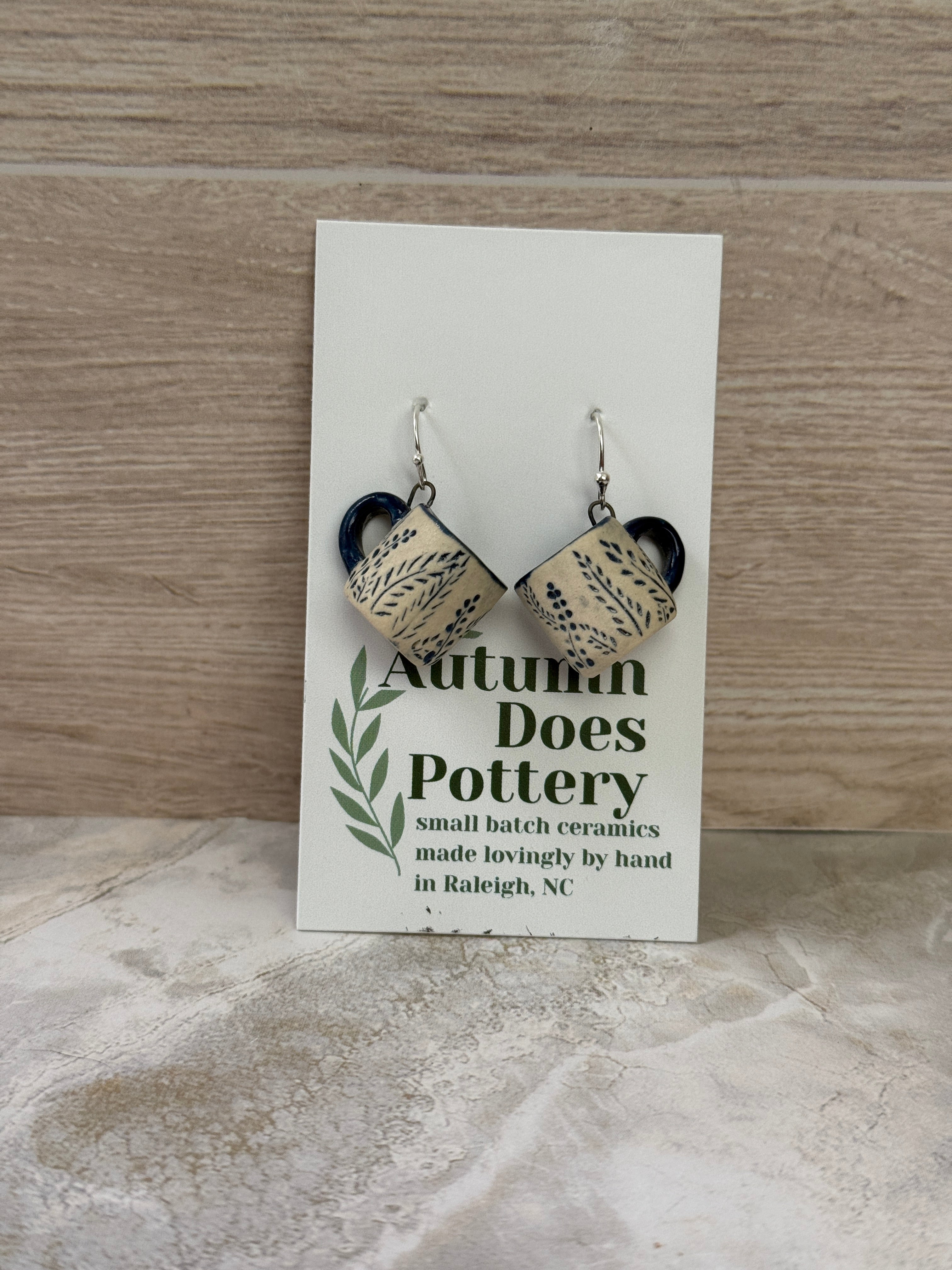 Cobalt Fern Mini Mug Earrings