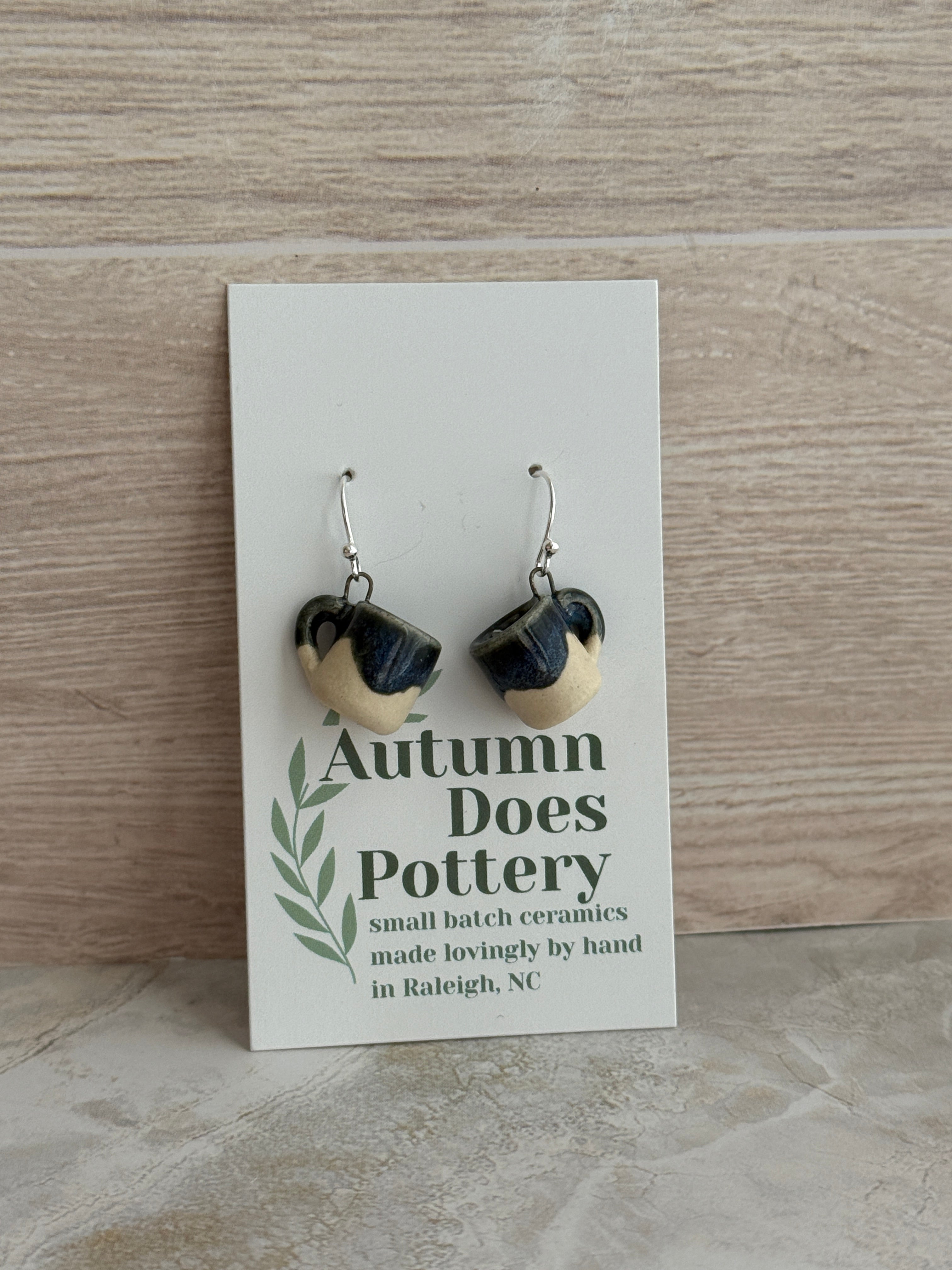 Bayou Blue Dreams White Clay Mini Mug Earrings