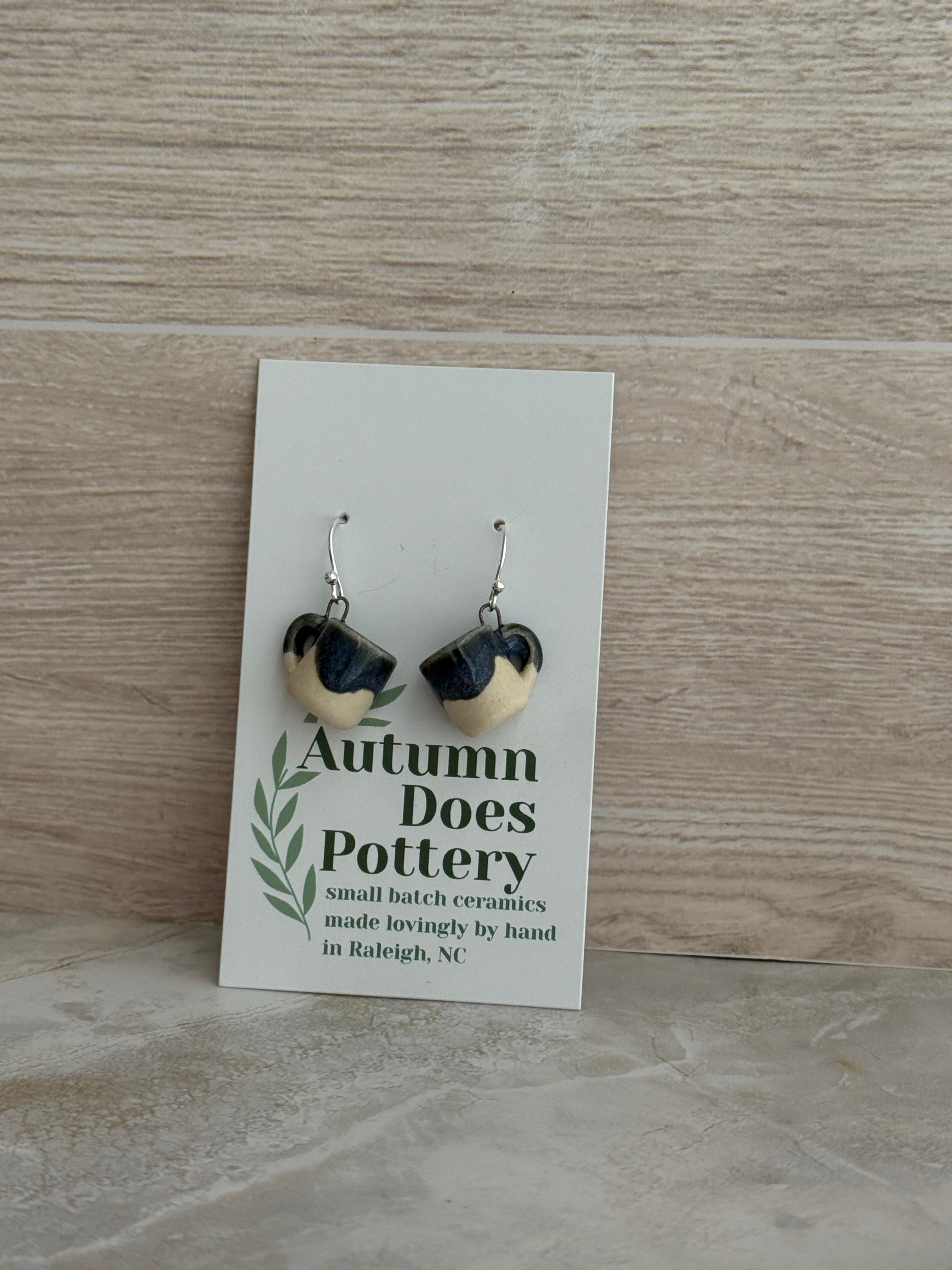 Bayou Blue Dreams White Clay Mini Mug Earrings