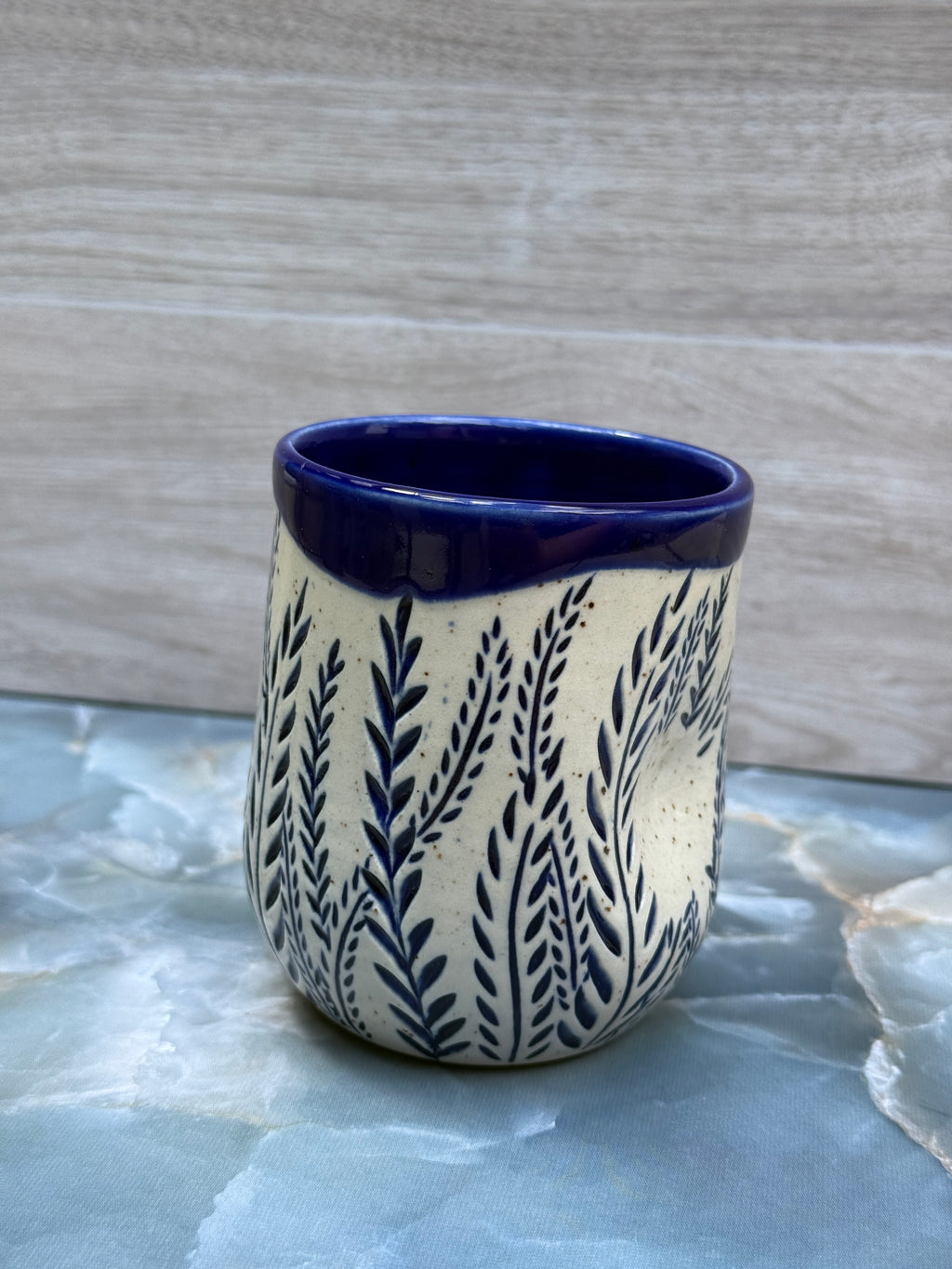 Thumbprint Tumbler - Cobalt Ferns 2