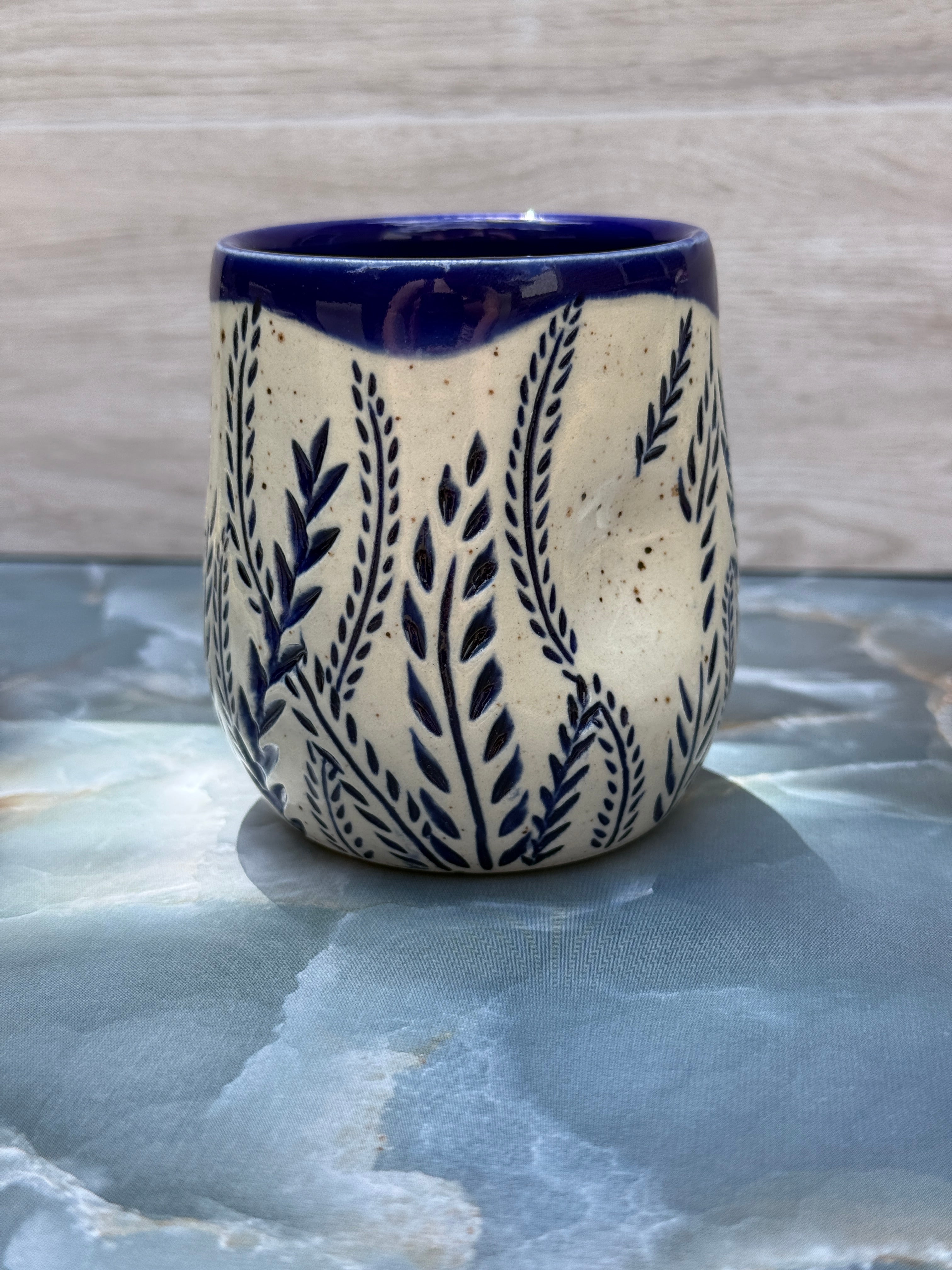 Thumbprint Tumbler - Cobalt Ferns 1