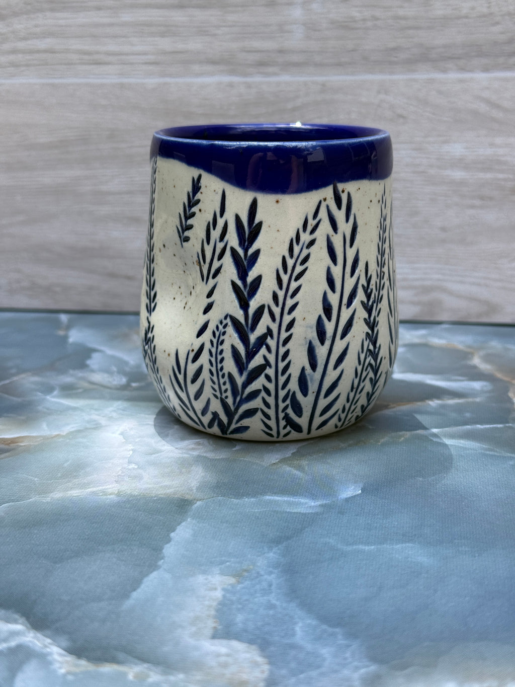 Thumbprint Tumbler - Cobalt Ferns 1