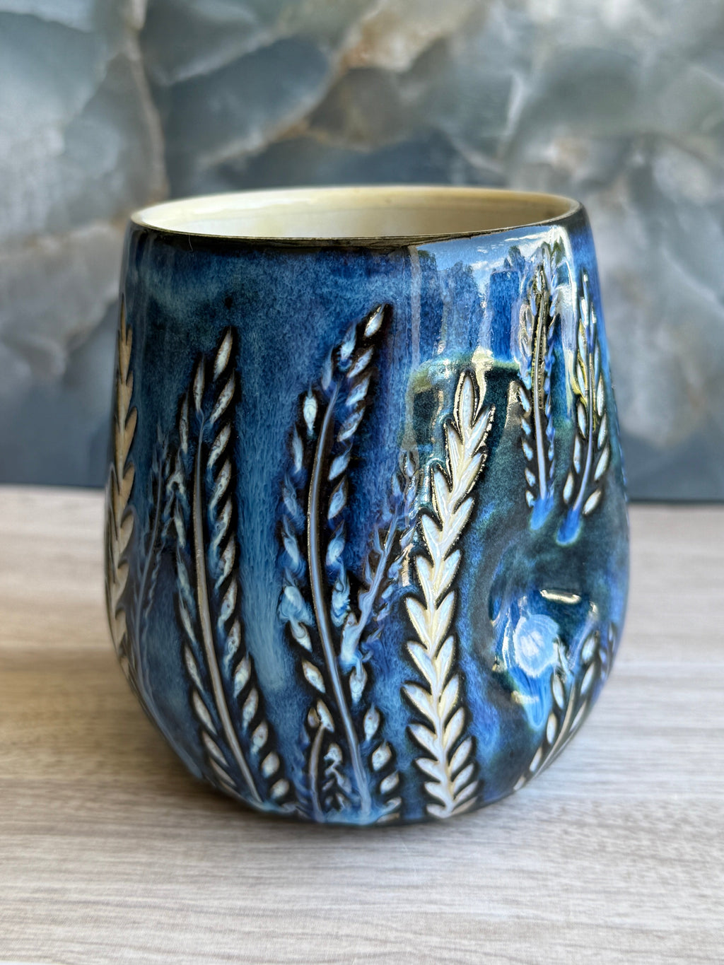 Thumbprint Tumbler - Pearly Blue Ferns 2
