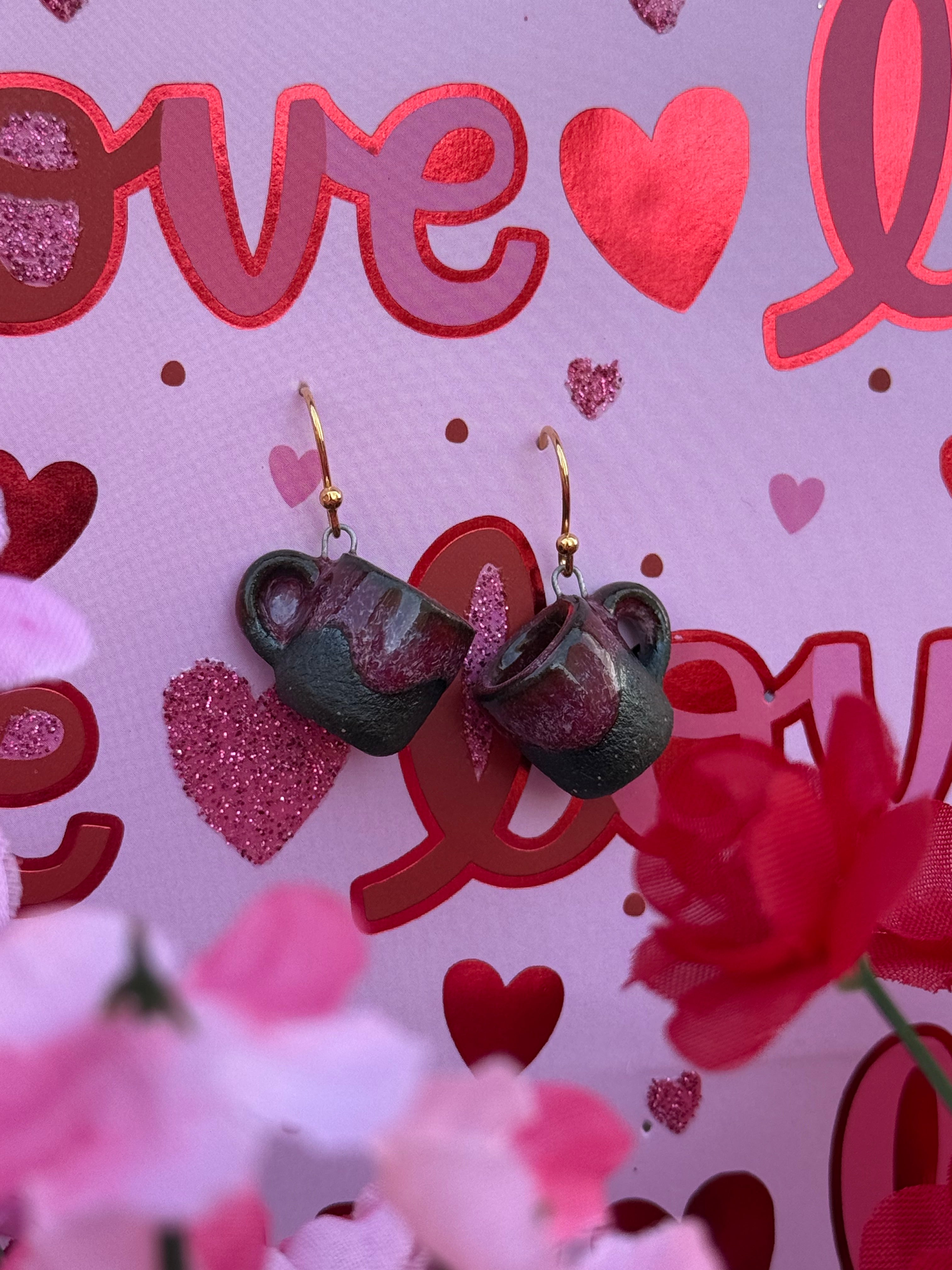 Dark Brown Stoneware Mini Mug Earrings