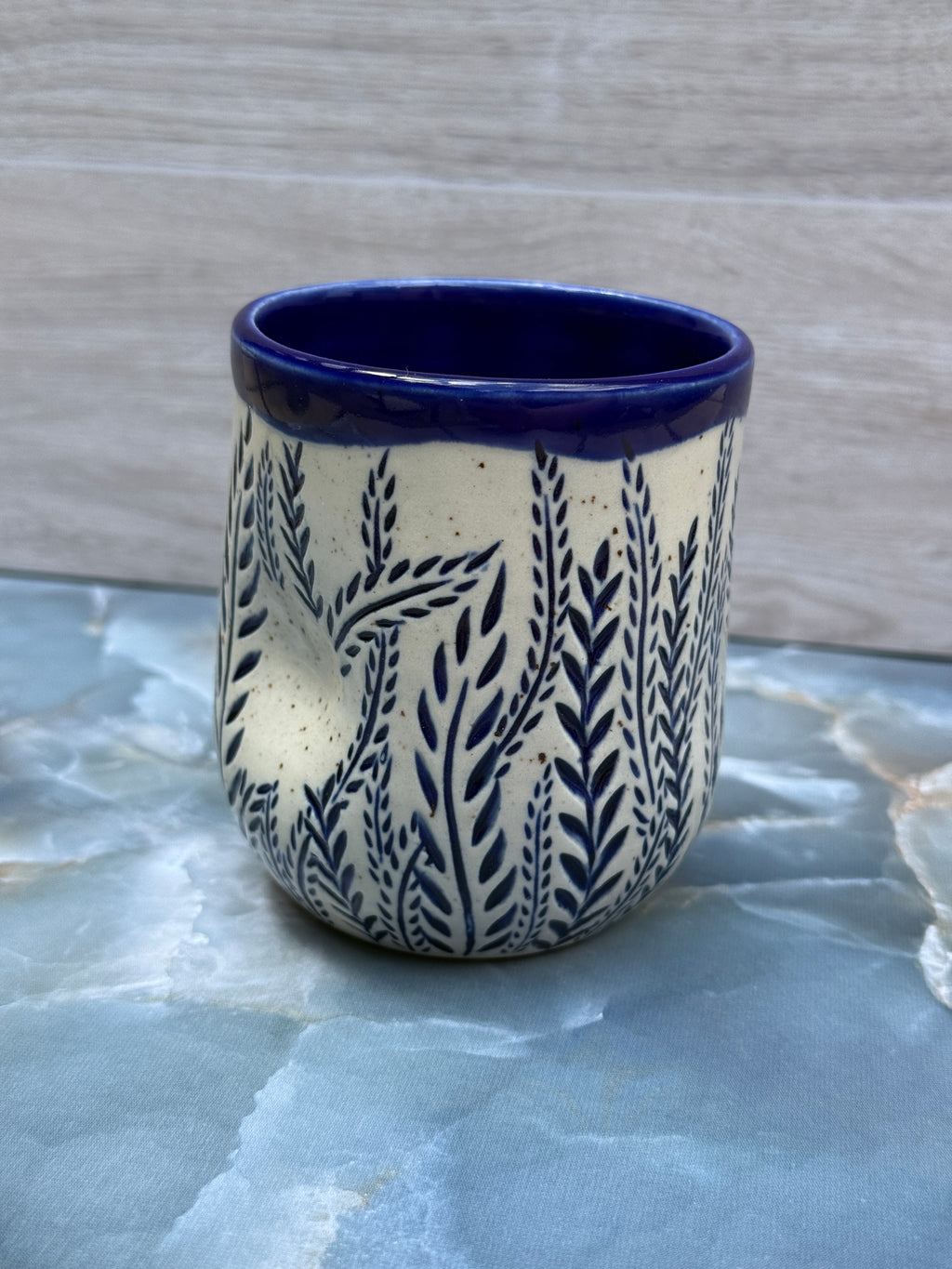 Thumbprint Tumbler - Cobalt Ferns 2