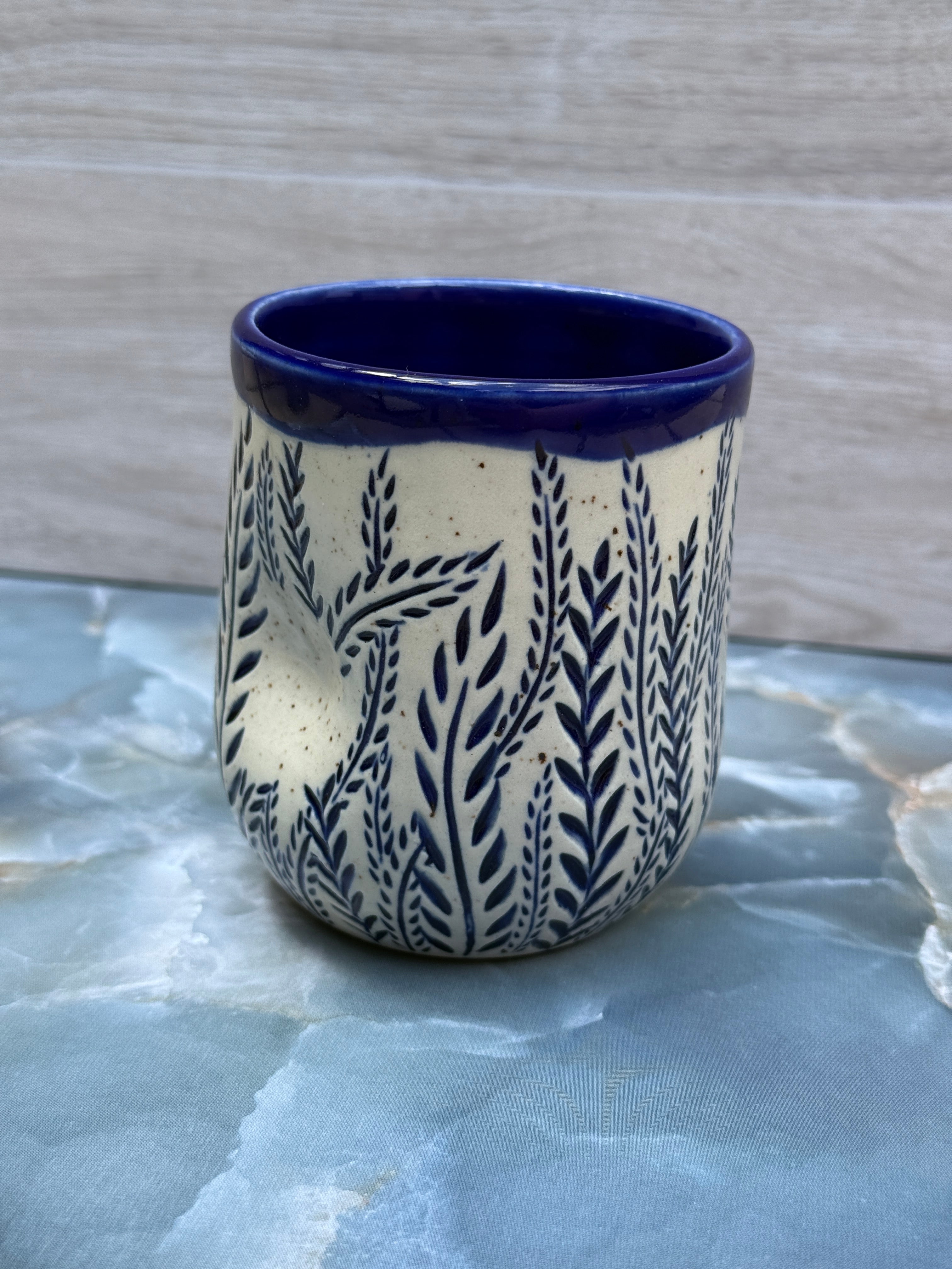 Thumbprint Tumbler - Cobalt Ferns 2