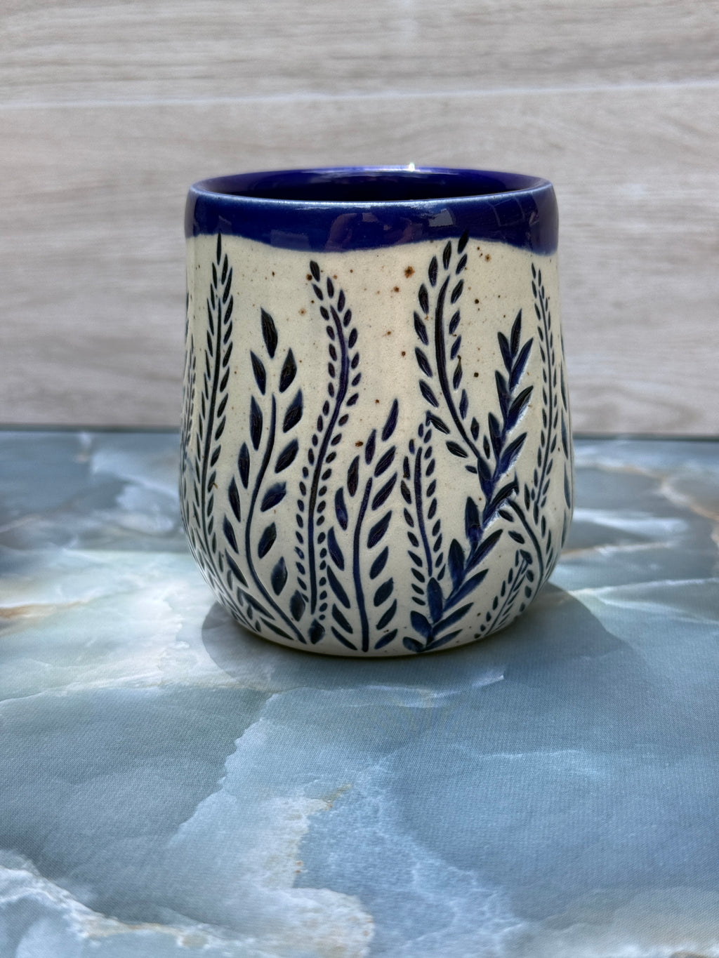 Thumbprint Tumbler - Cobalt Ferns 1
