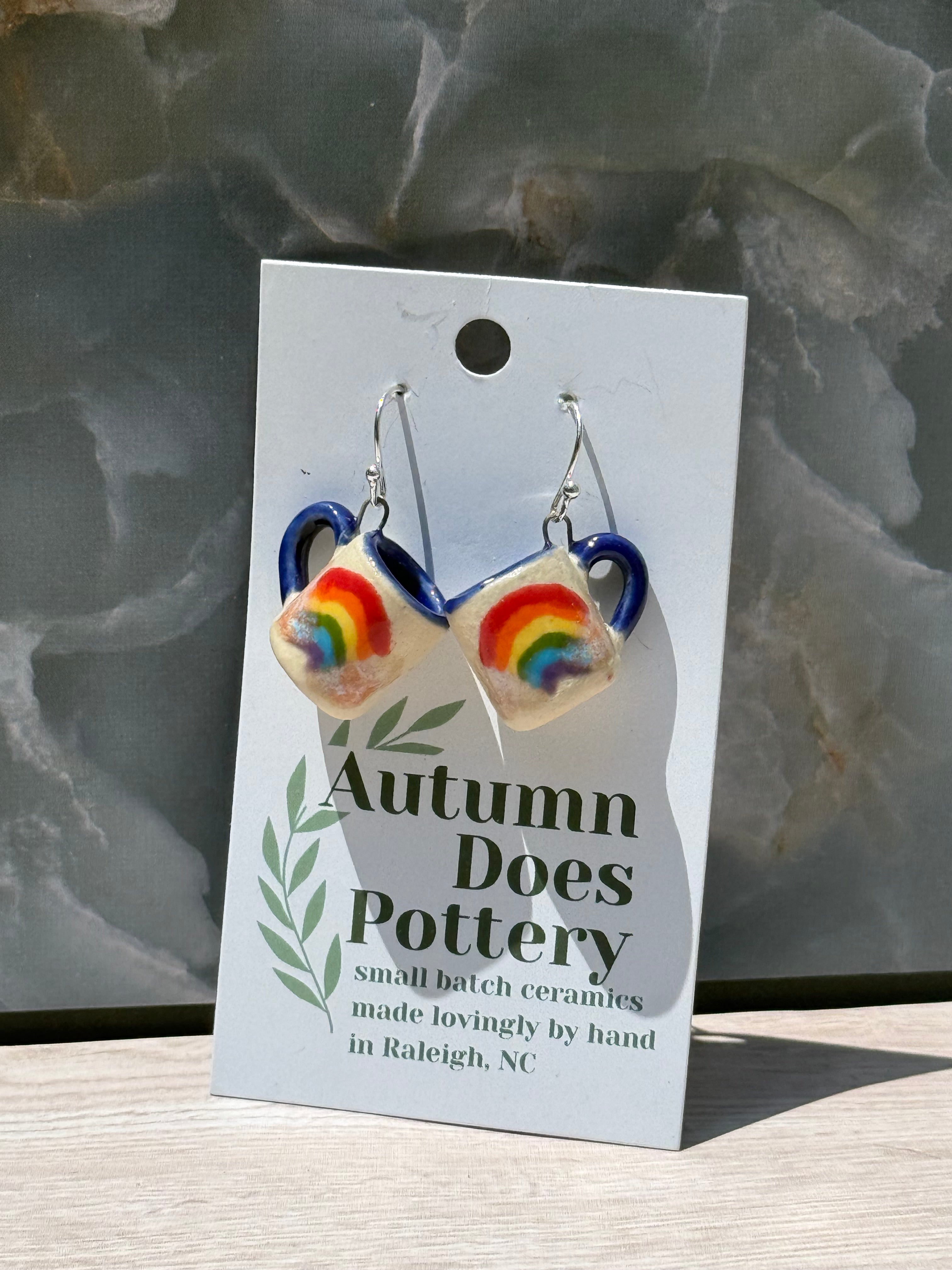 Rainbow Mini Mug Earrings - Cobalt