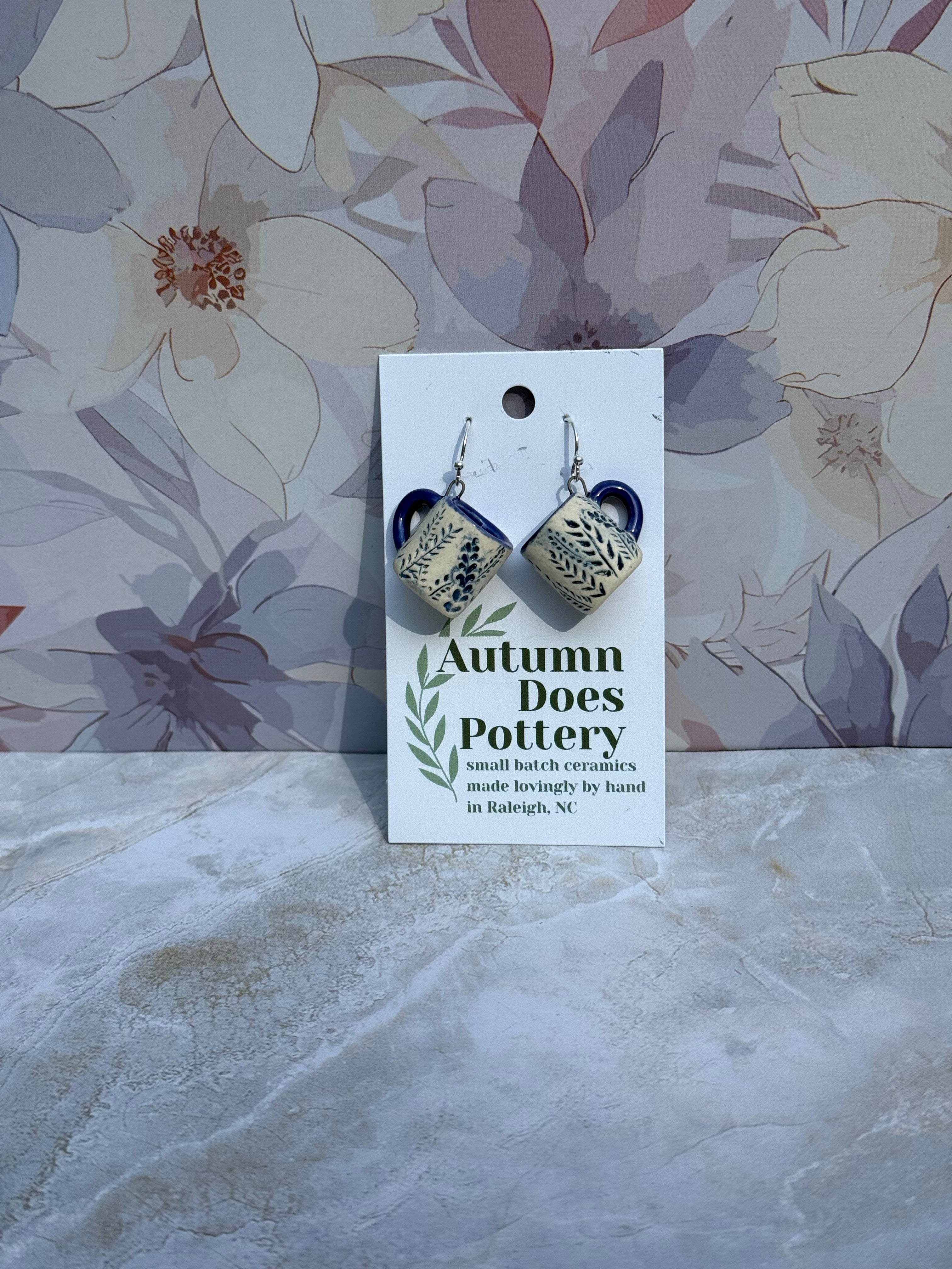 Cobalt Fern Mini Mug Earrings