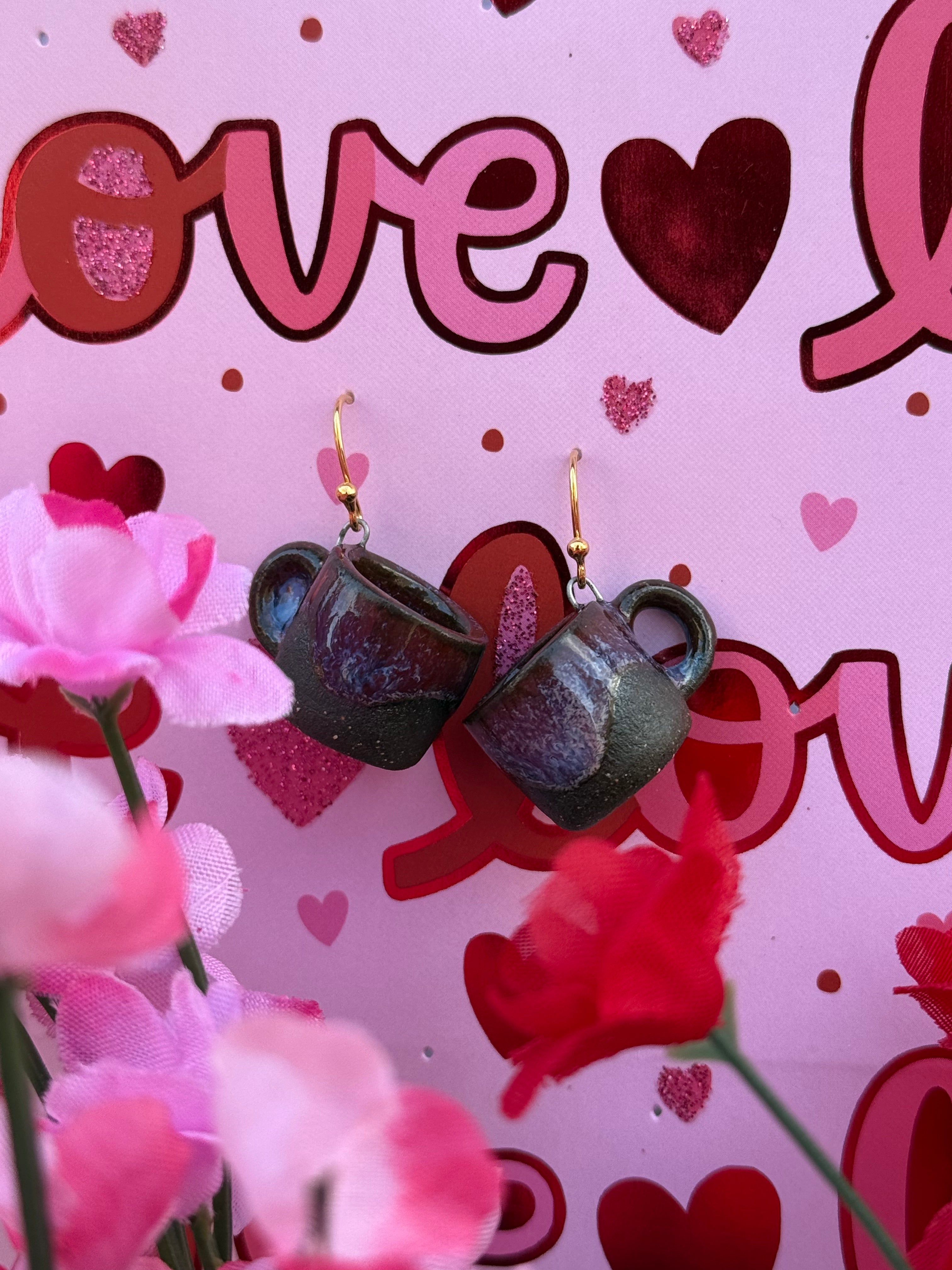 Dark Brown Stoneware Mini Mug Earrings