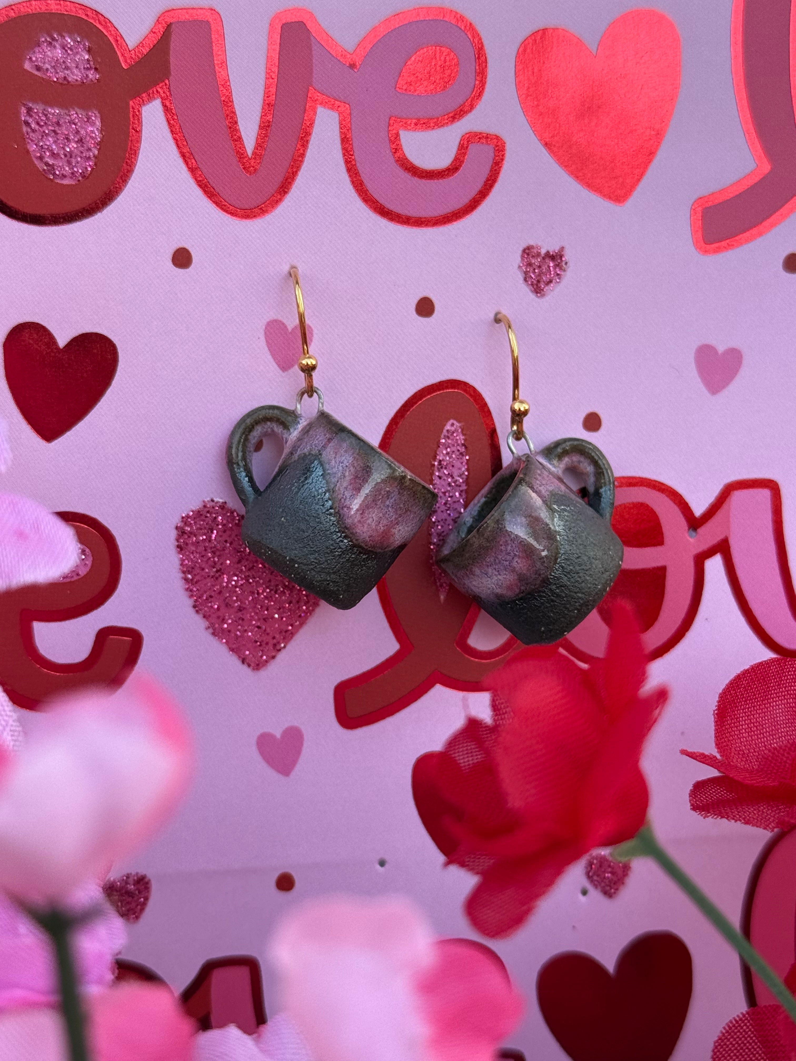 Dark Brown Stoneware Mini Mug Earrings