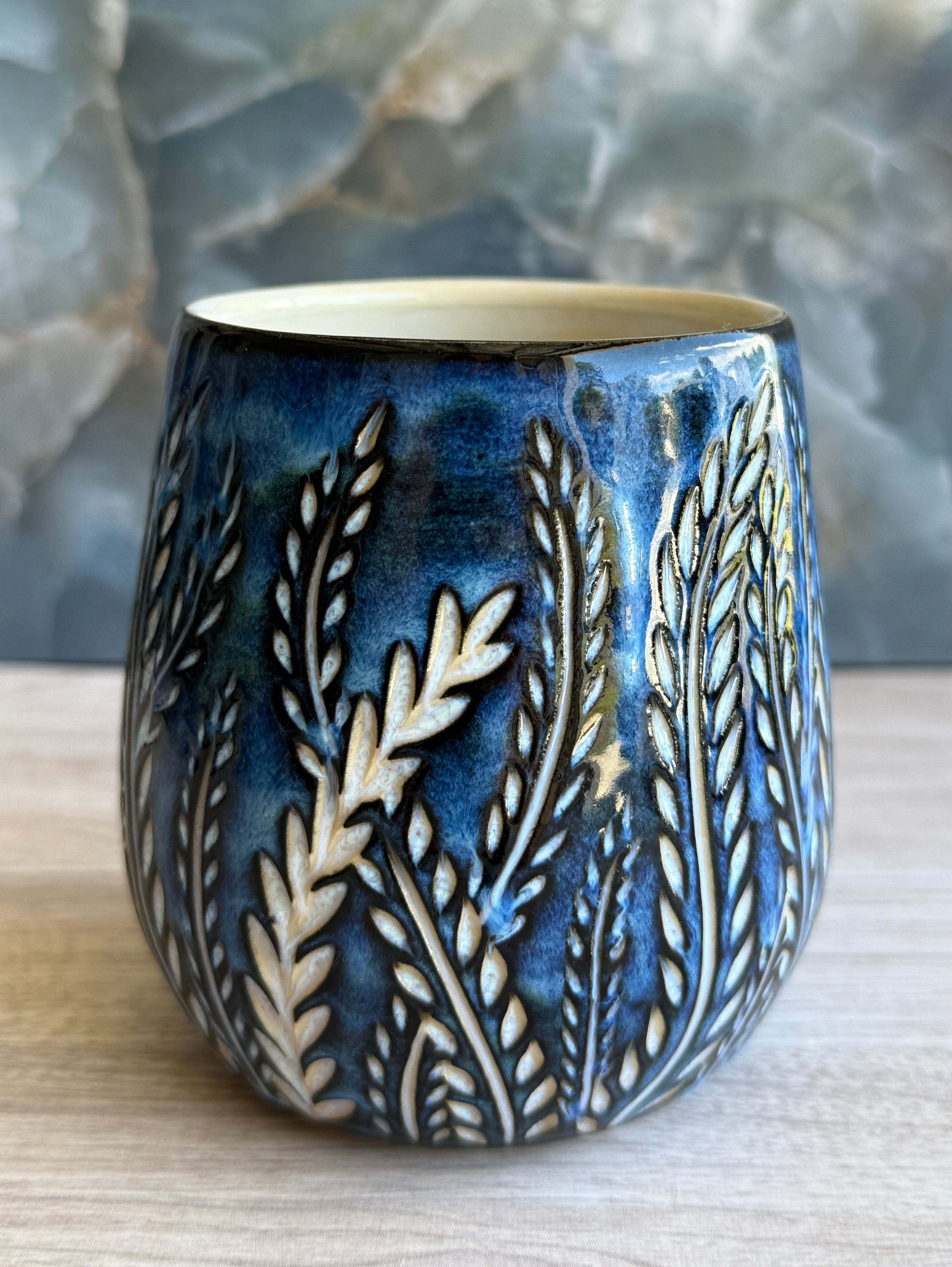 Thumbprint Tumbler - Pearly Blue Ferns 2