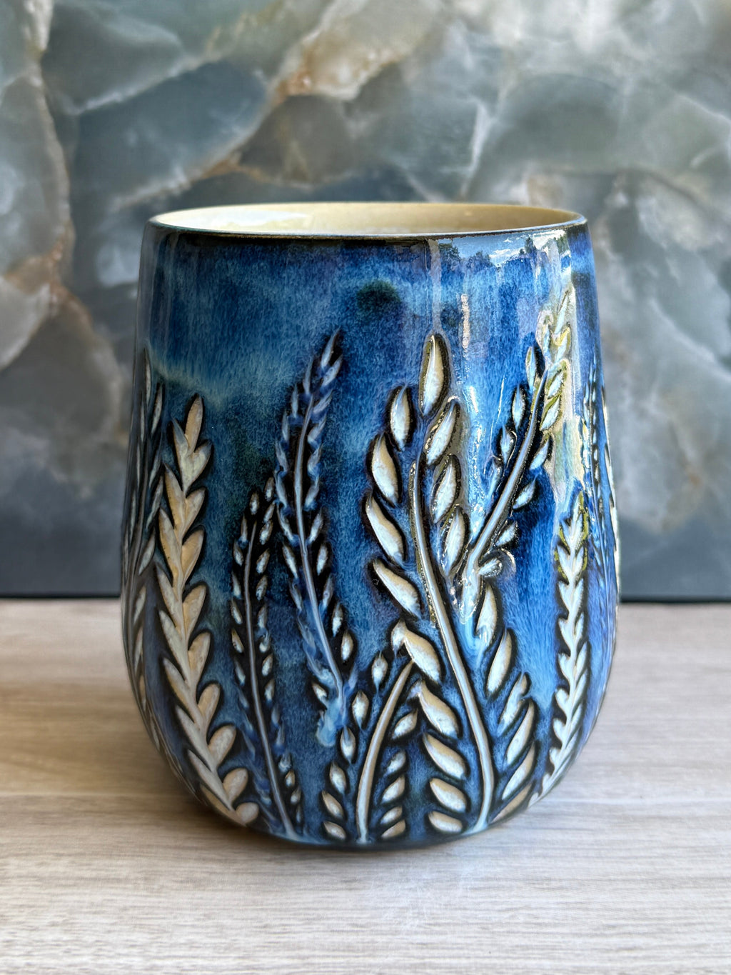 Thumbprint Tumbler - Blue Pearl Ferns 1