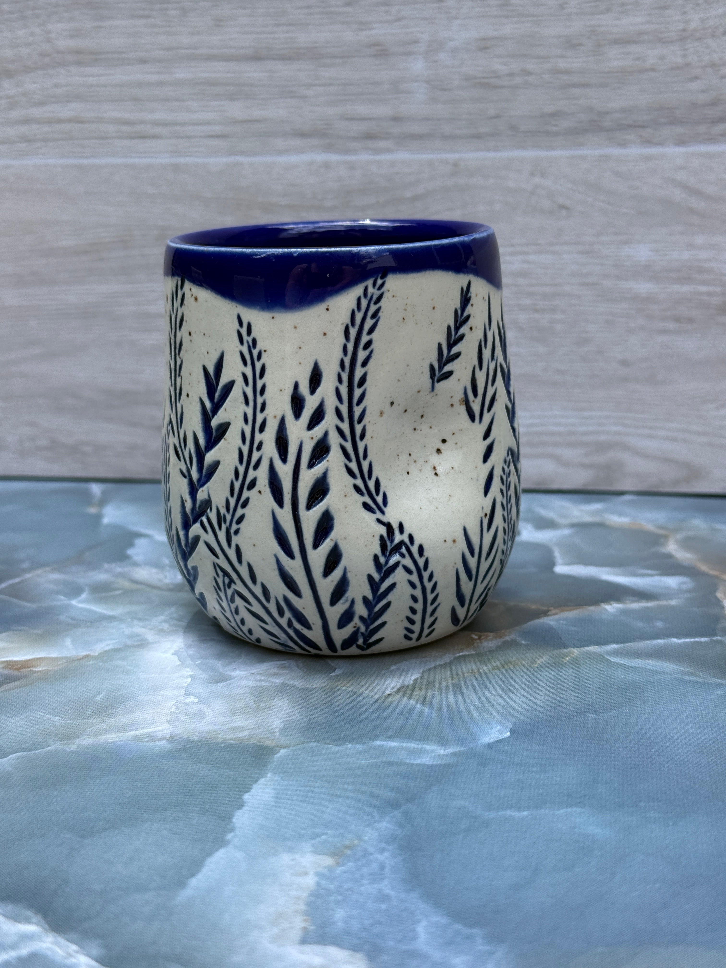 Thumbprint Tumbler - Cobalt Ferns 1