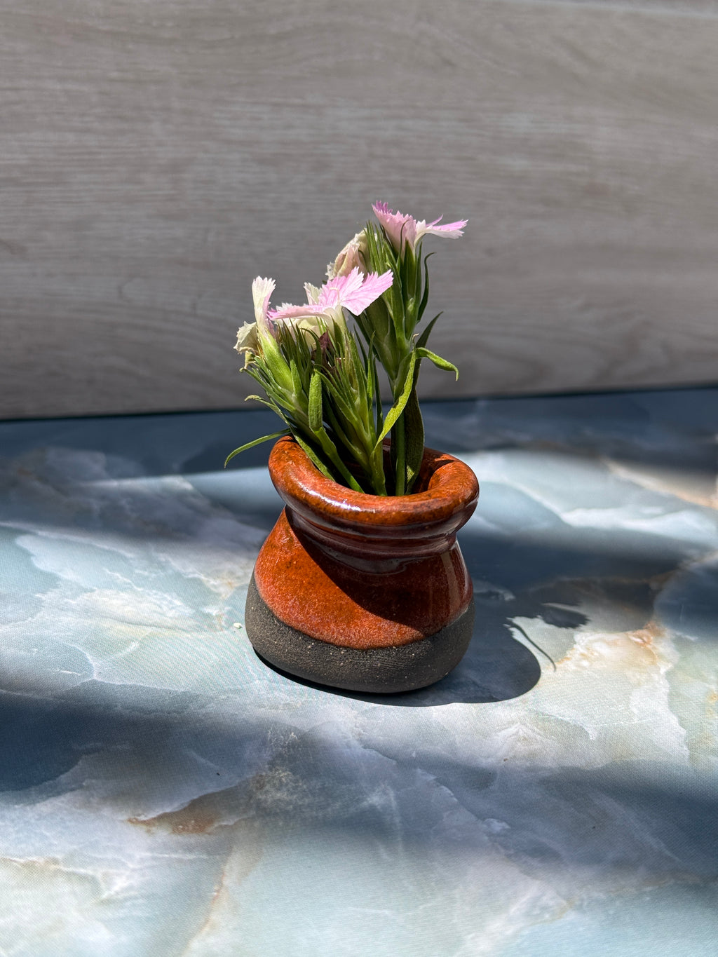 Folded Rim Bud Vase - Orange on Dark Clay