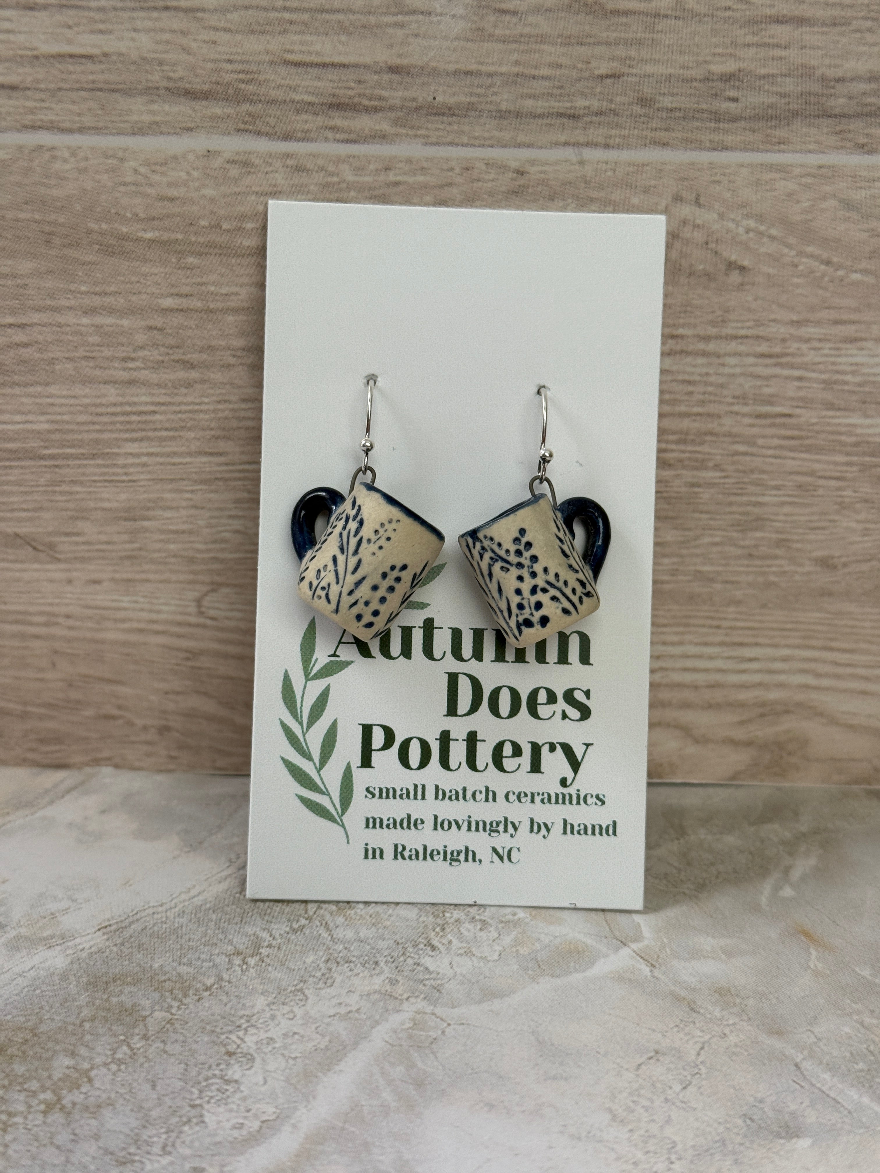 Cobalt Fern Mini Mug Earrings