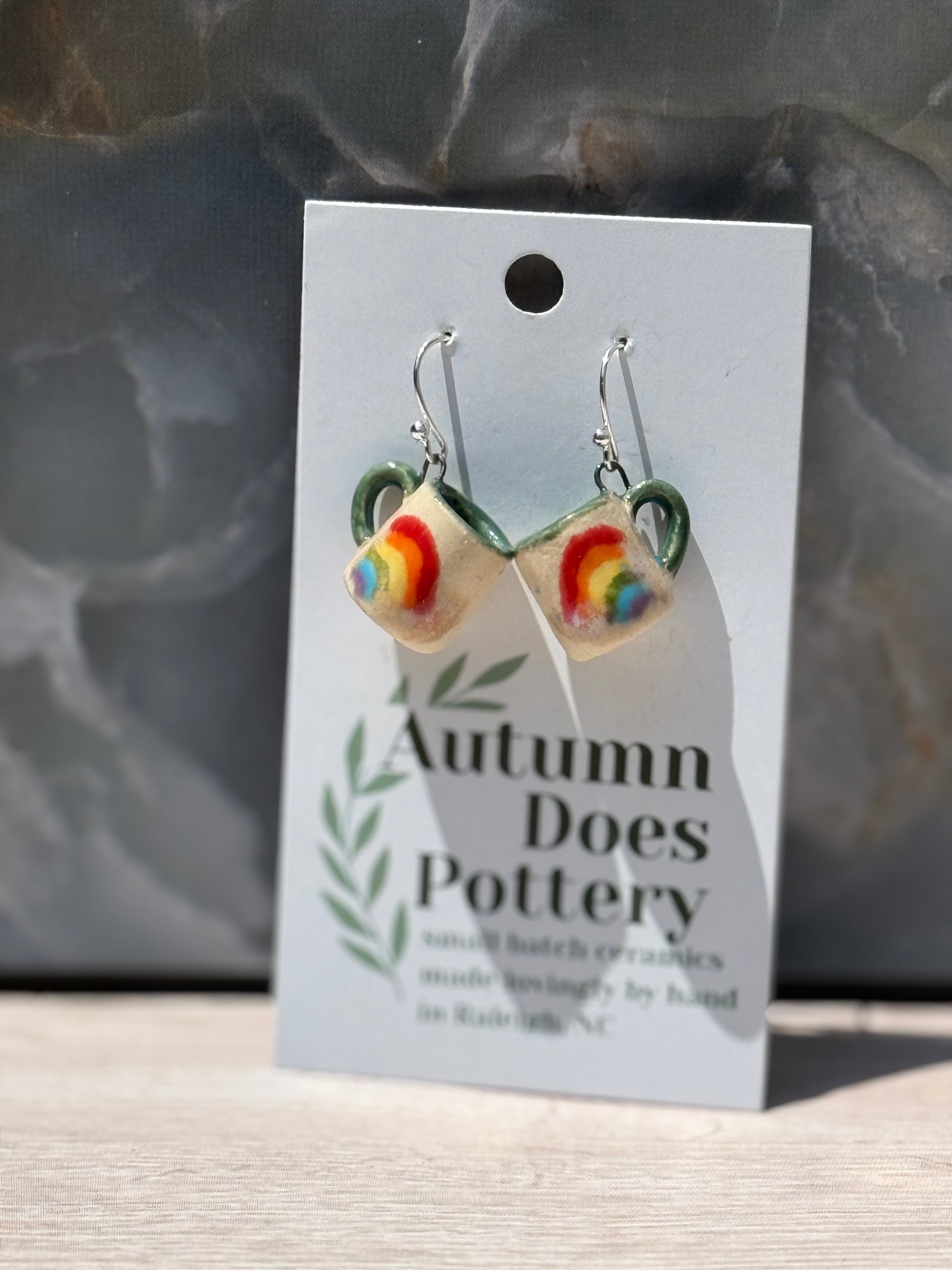 Rainbow Mini Mug Earrings - Teal