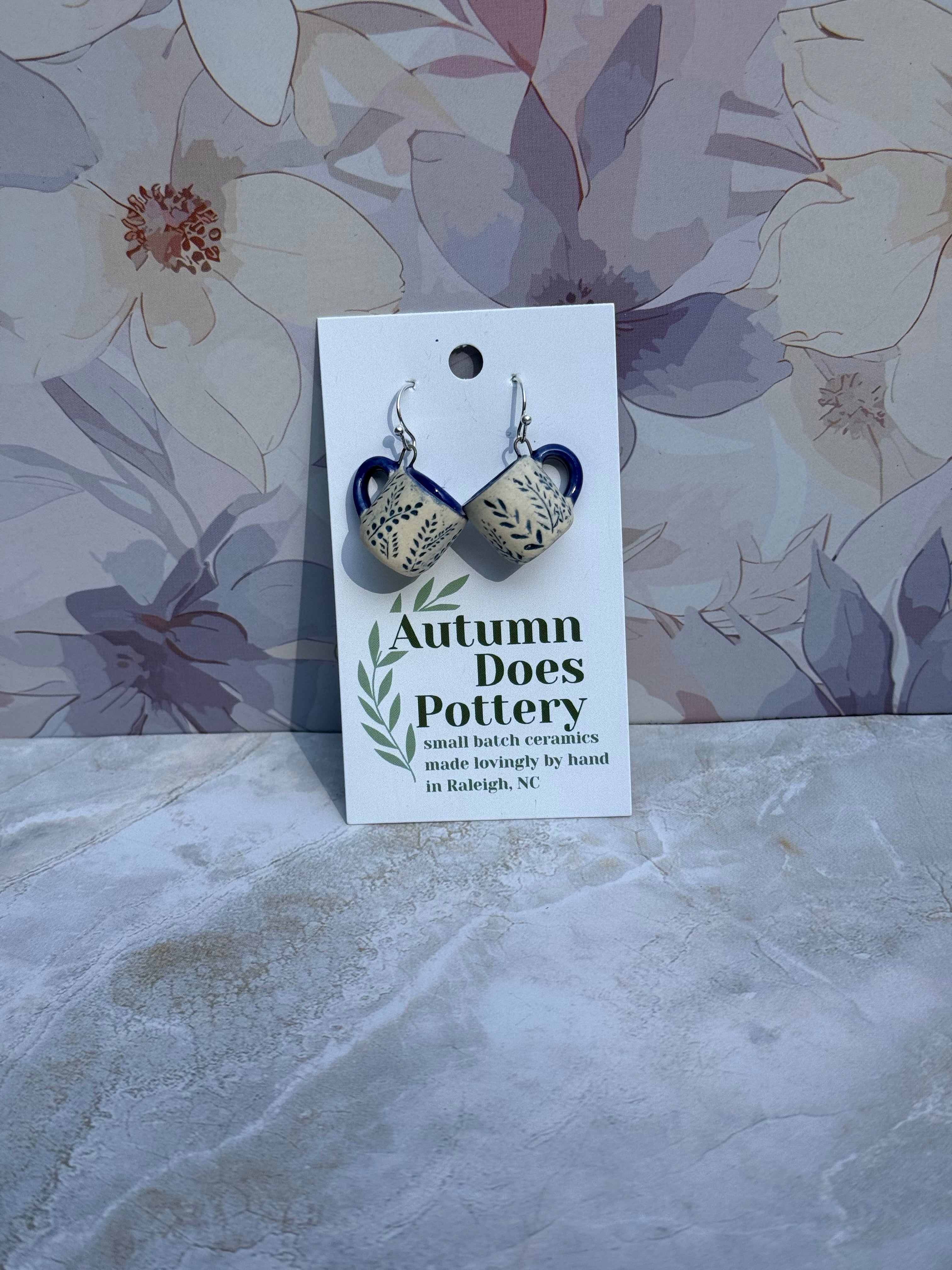 Cobalt Fern Mini Mug Earrings