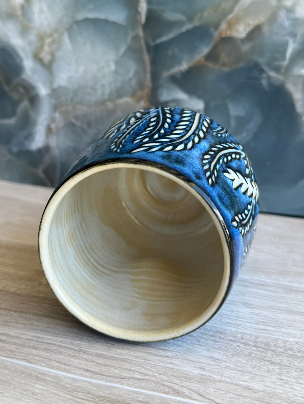Thumbprint Tumbler - Pearly Blue Ferns 2