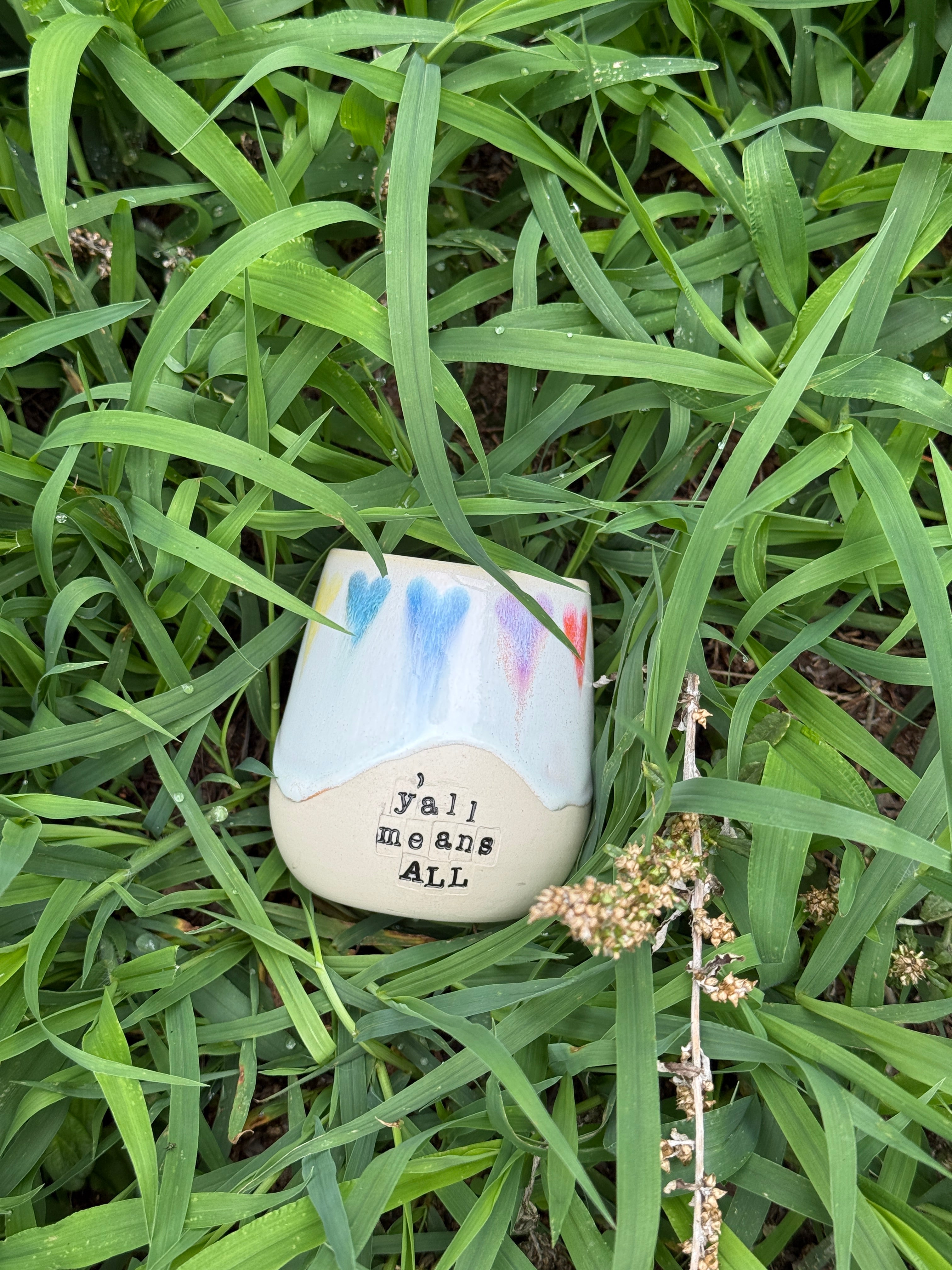 Y’all Means All Tumbler - Rainbow Hearts