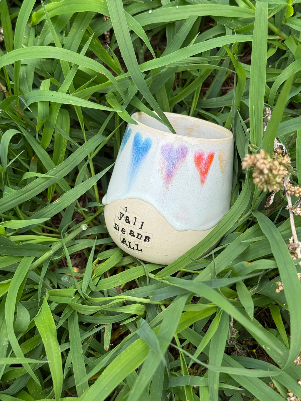 Y’all Means All Tumbler - Rainbow Hearts