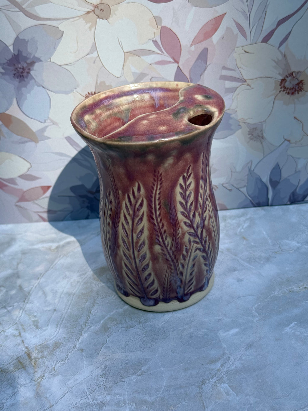 [SALE] Carved Ferns Travel Mug - Texture Burgundy